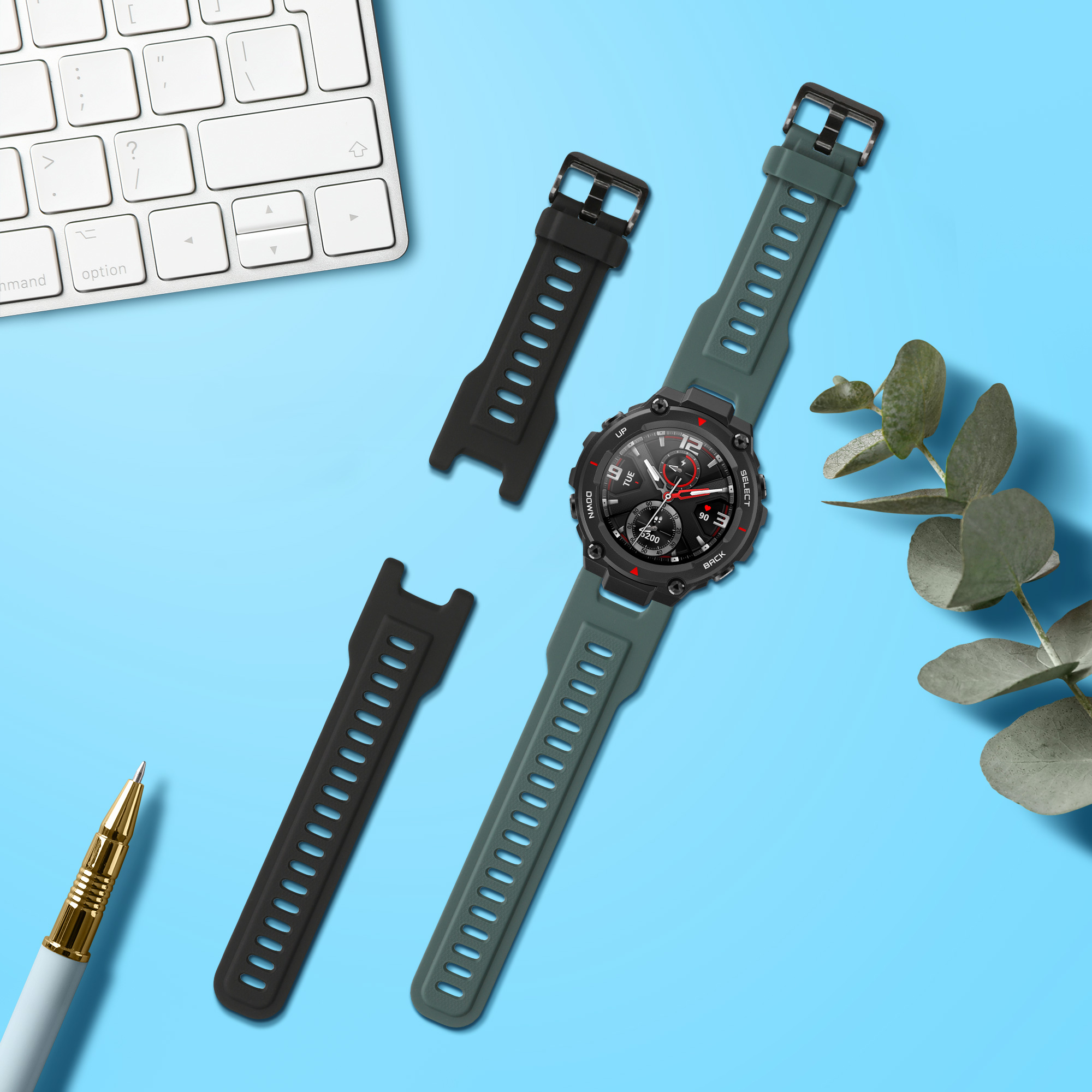 Sada 2 řemínků pro Huami Amazfit T-Rex / T-Rex Pro kwmobile - černá a tmavě zelená