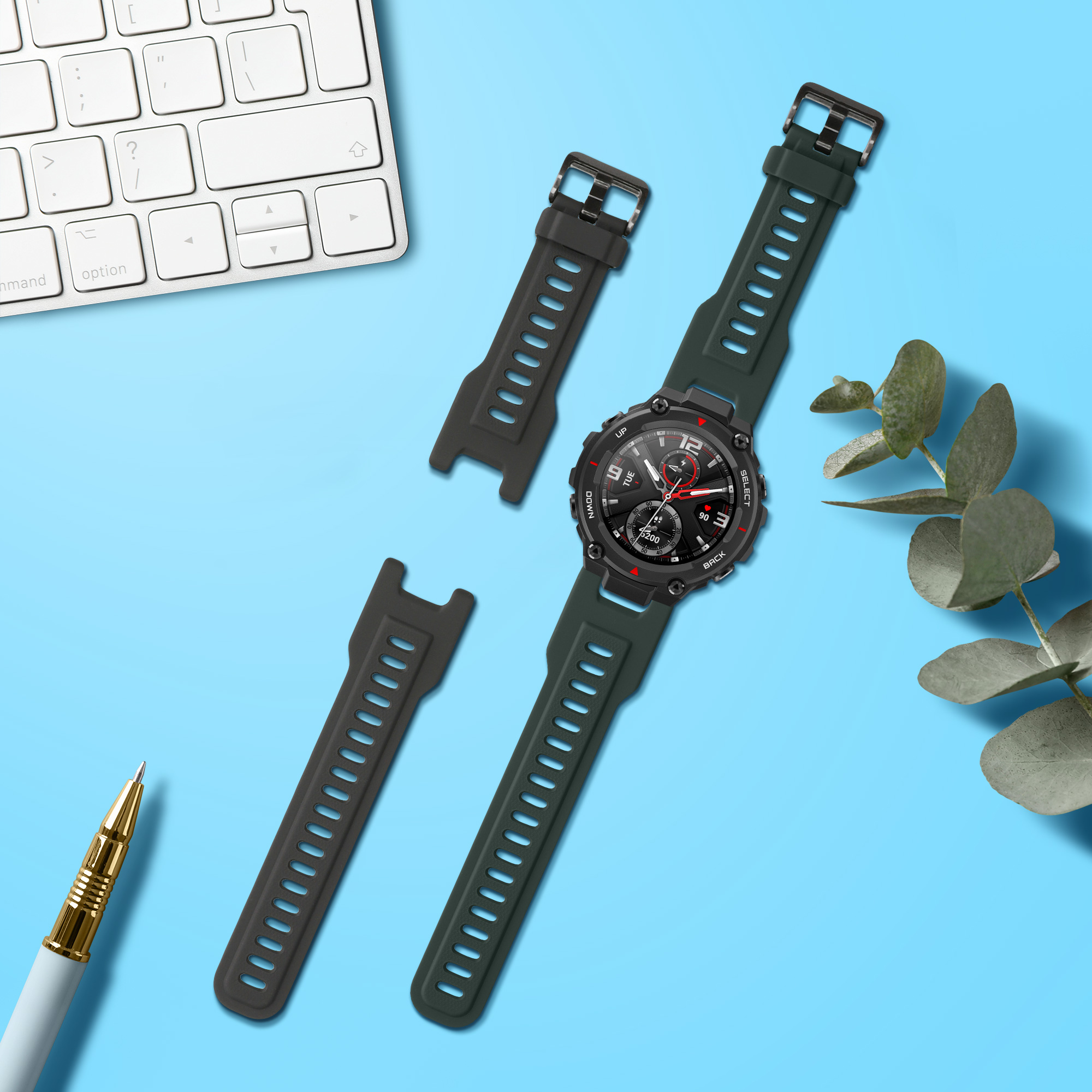 Sada 2 řemínků pro Huami Amazfit T-Rex / T-Rex Pro kwmobile - tmavě zelená a šedá
