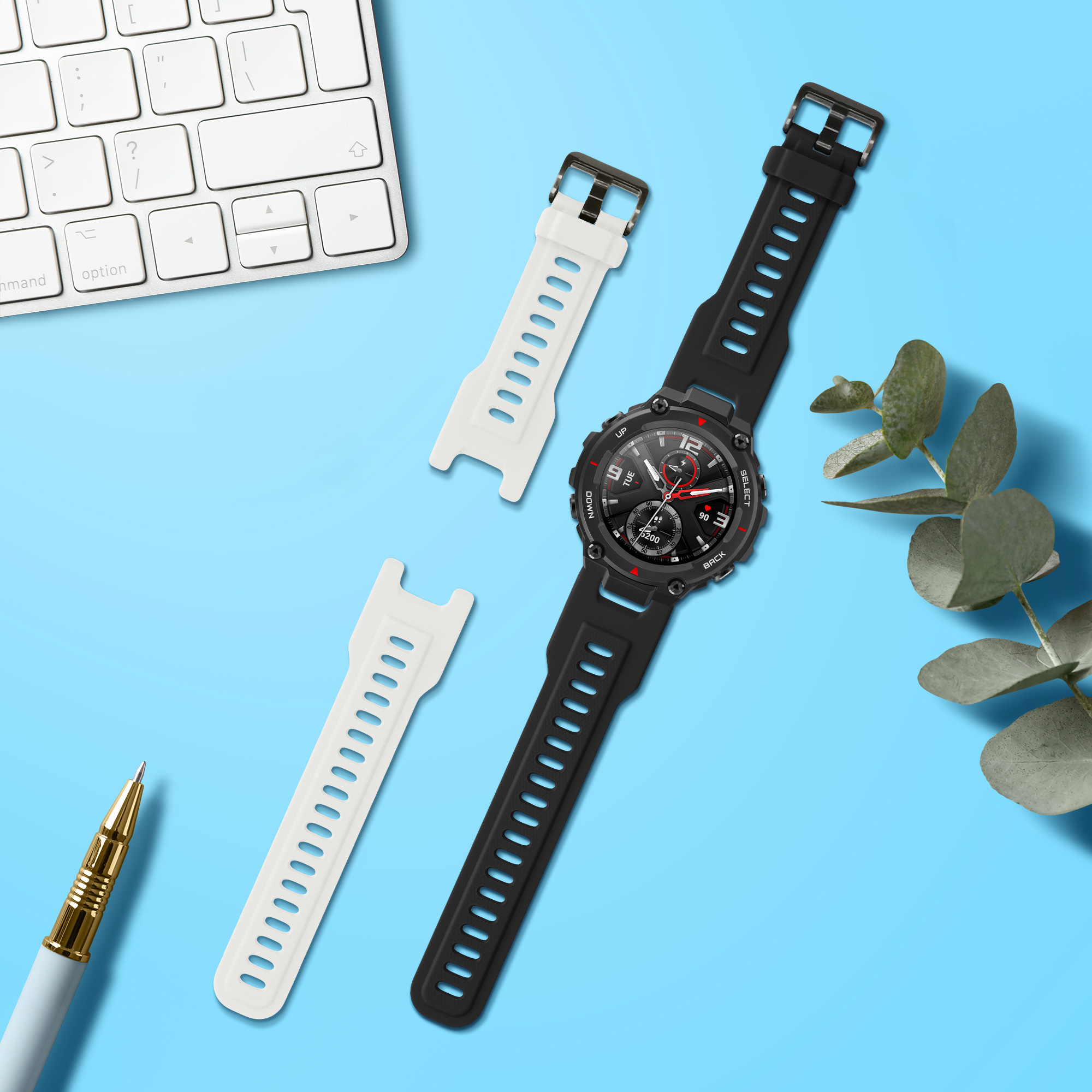 Řemínky pro Huami Amazfit T-Rex / T-Rex Pro kwmobile silikonové - černá / bílá
