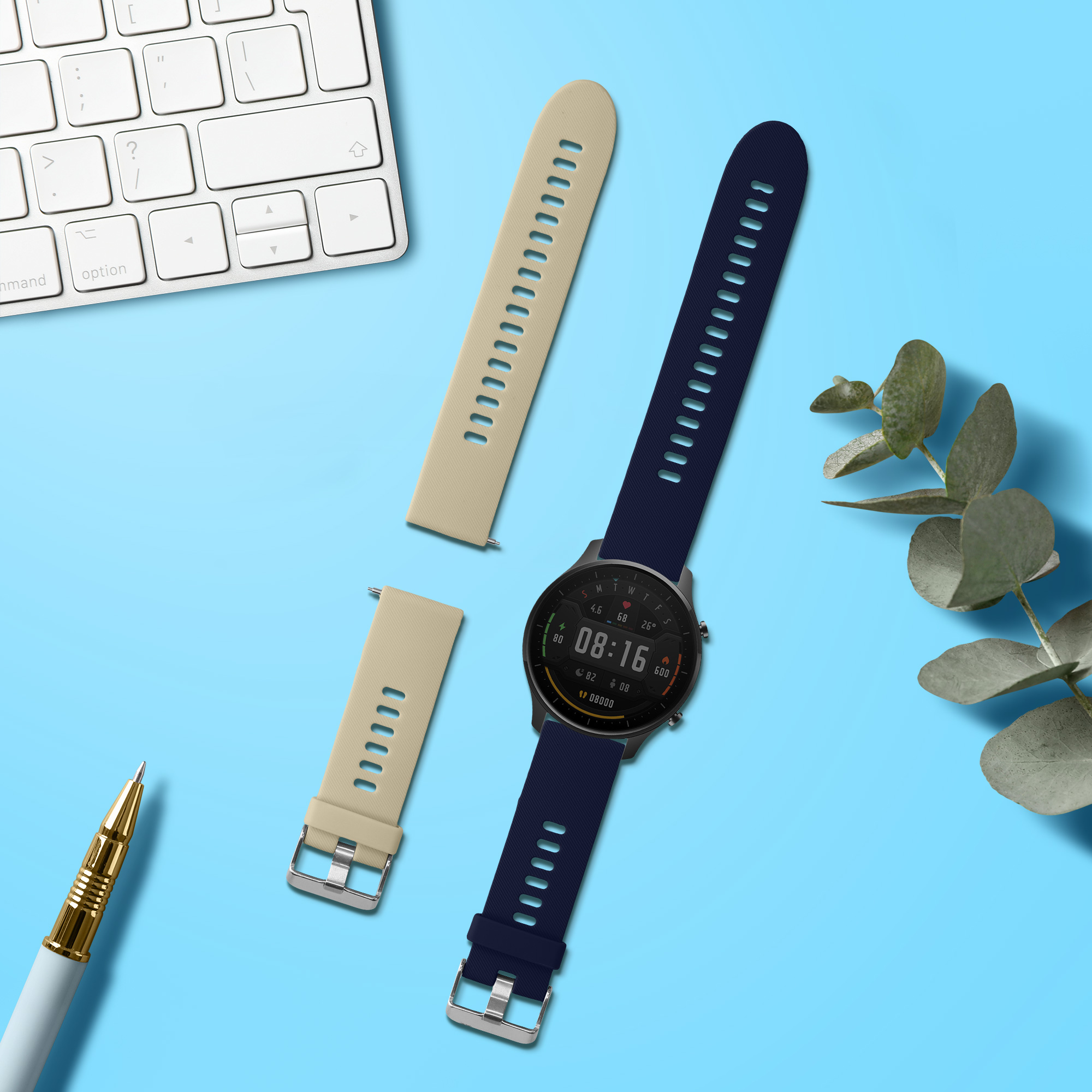 Řemínky pro Xiaomi Mi Watch / Mi Watch Color Sport kwmobile silikonové - tmavě modrá / béžová