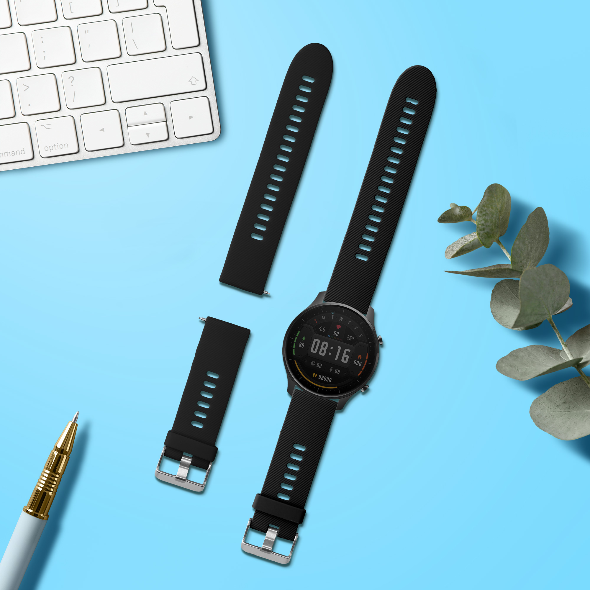 Řemínek na hodinky kwmobile silikonový pro Xiaomi Watch S4/S4 Sport/S3/S2/Watch S1 Active/Redmi Watch 5 Active, černá / černá, 2