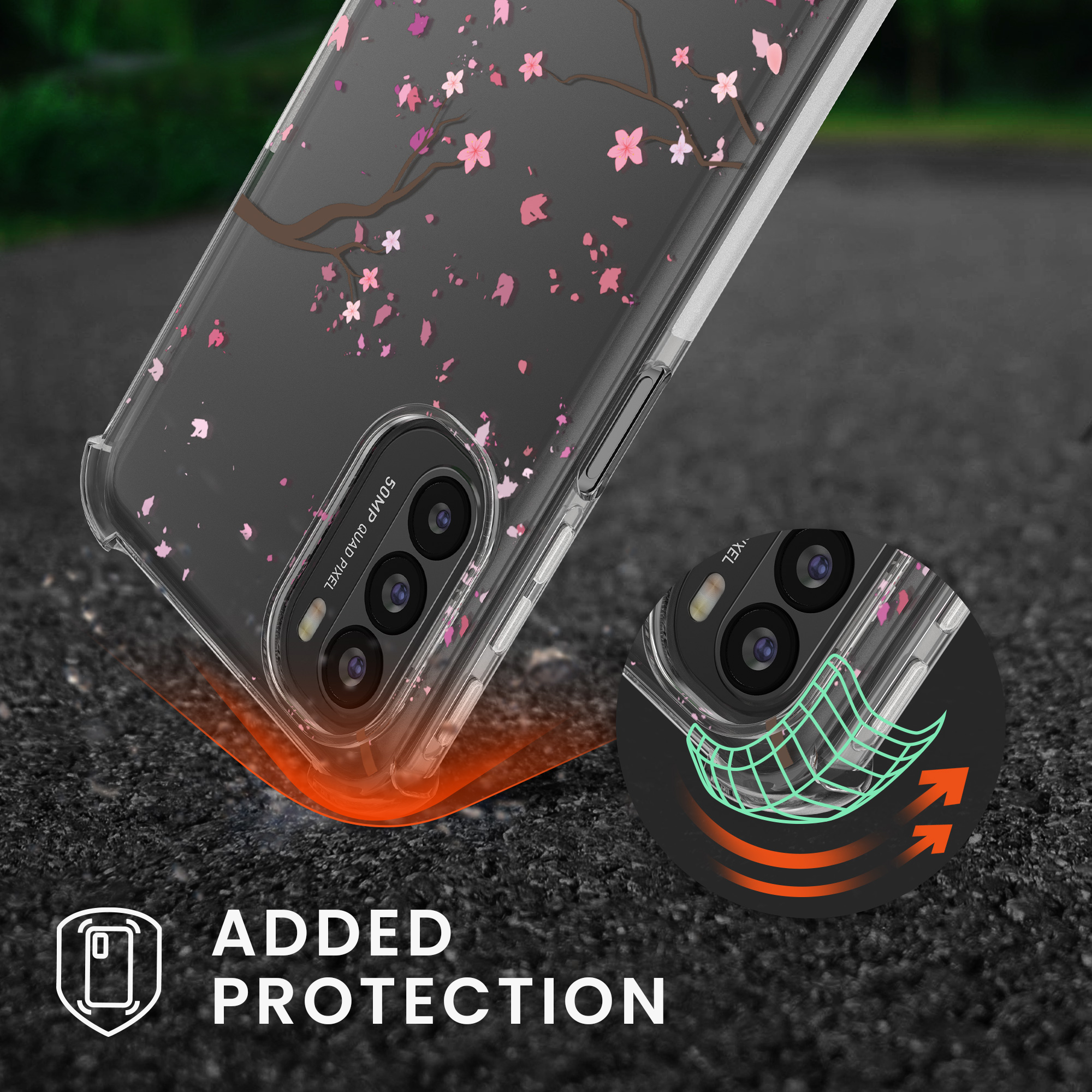 Kryt s popruhem kwmobile pro Motorola Moto G31 / Moto G41 - Růžové třešňové květy / tmavě hnědá / transparentní