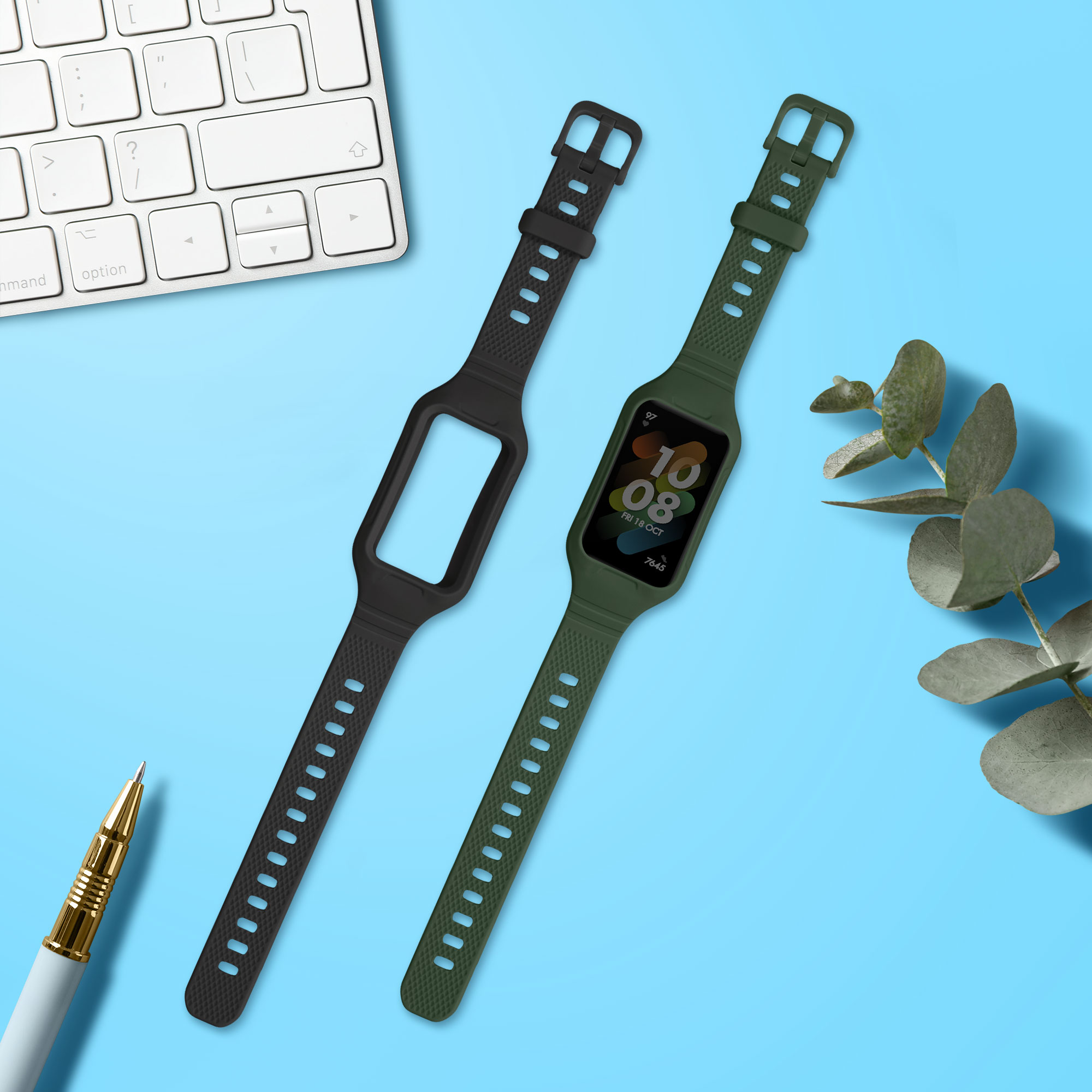 Sada řemínků na chytré hodinky Huawei Band 7 / Band 6 / Honor Band 6 2 ks černo-tmavě zelené