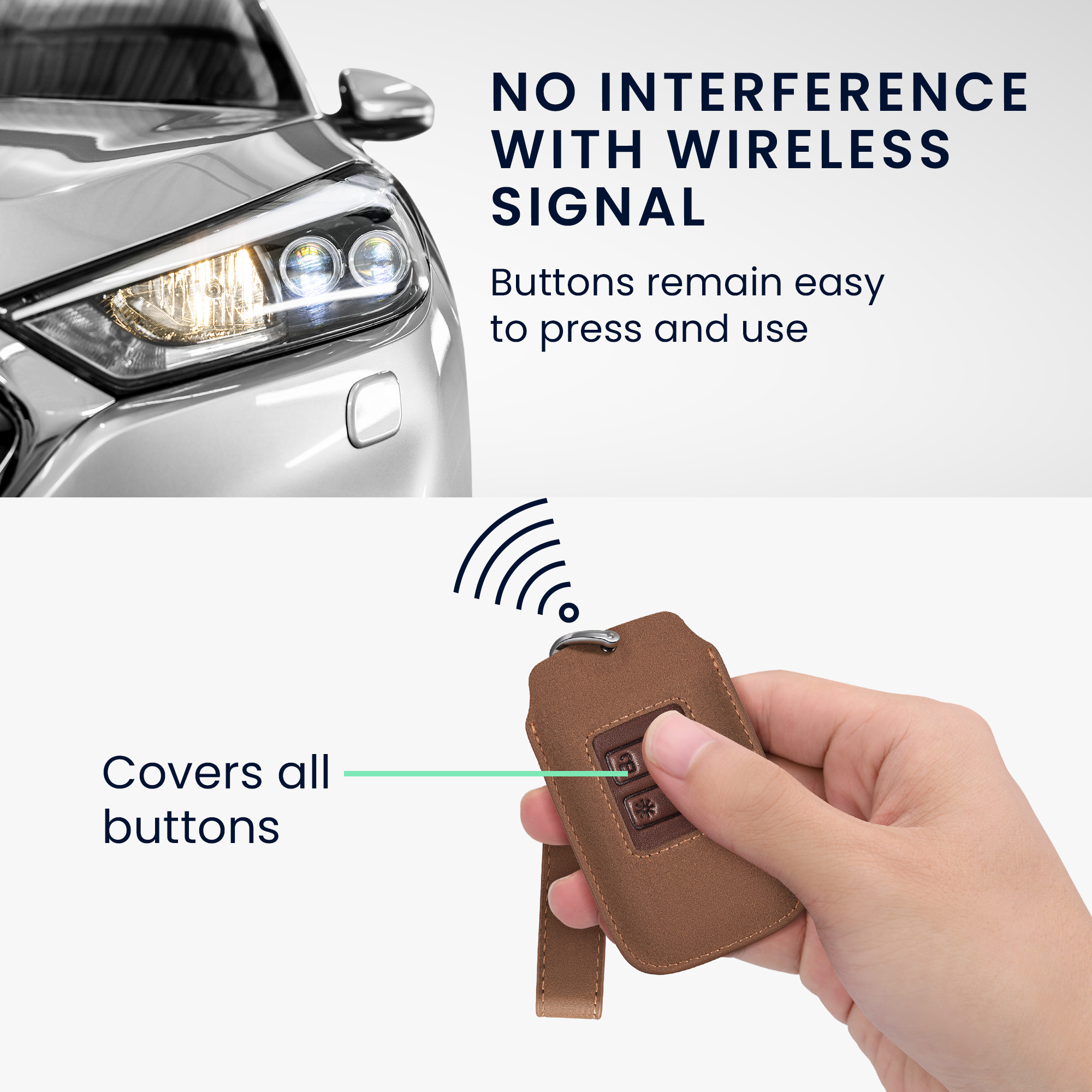 Obal na klíč od auta pro Renault chytrý klíč se 4 tlačítky kwmobile z eko kůže - světle hnědá / hnědá