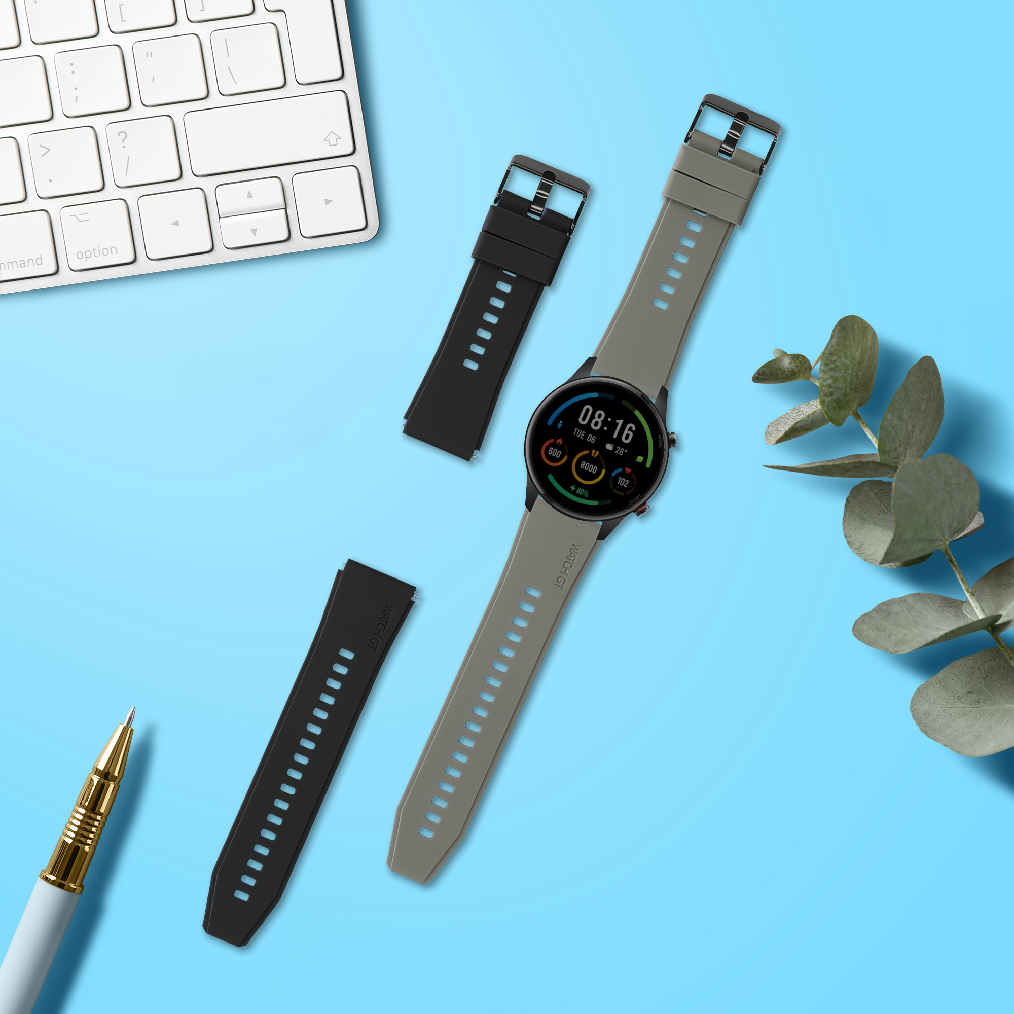 Řemínek na hodinky kwmobile silikonový pro Xiaomi Watch S4/S4 Sport/S3/S2/Watch S1 Active/Redmi Watch 5 Active, černá / šedá, 2 ks