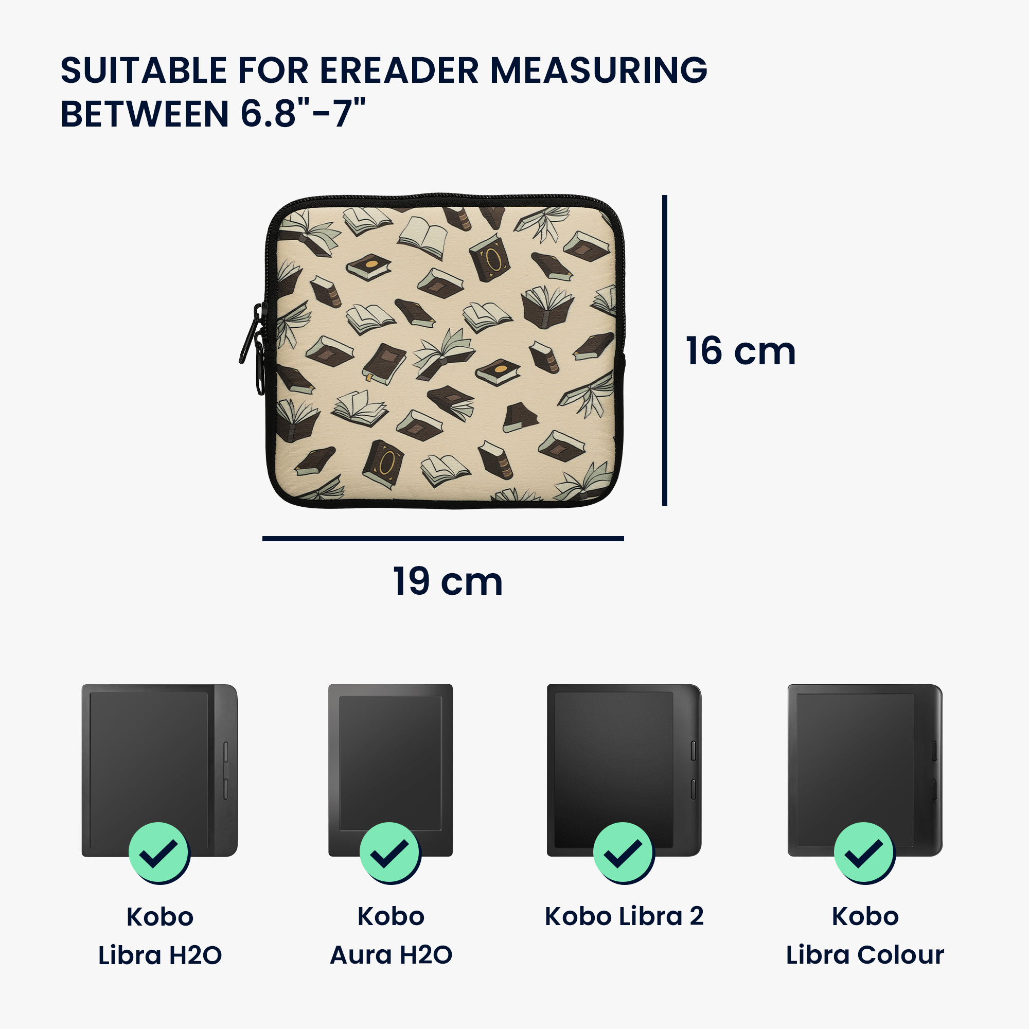 Neoprenové pouzdro na čtečku, velikost 6,8-7" kwmobile se zipem - béžová / hnědá / zlatá