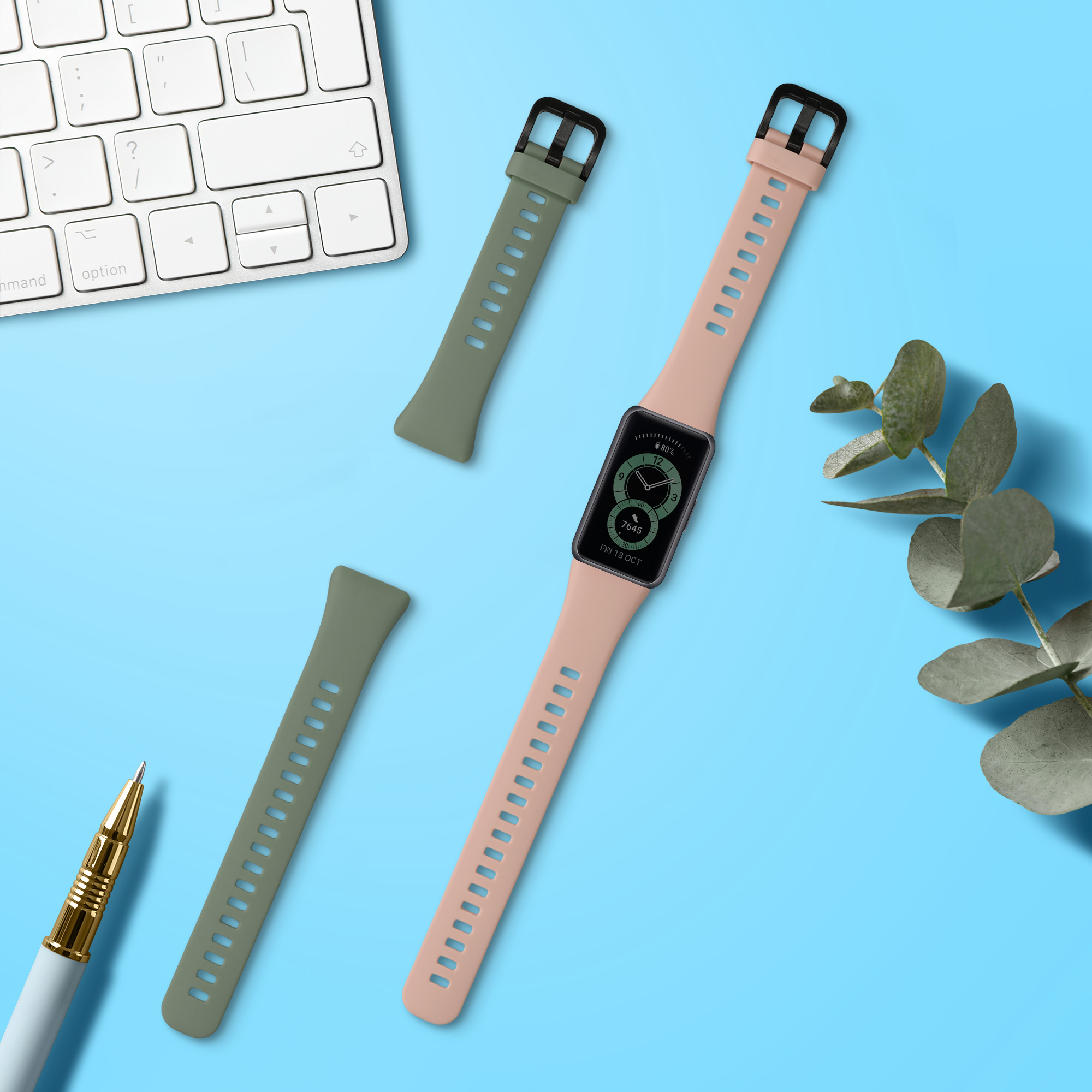 Sada řemínků na chytré hodinky Huawei Band 6 / 6 Pro / Honor Band 7 / 6 2 ks pudrově růžovo-pastelově zelené