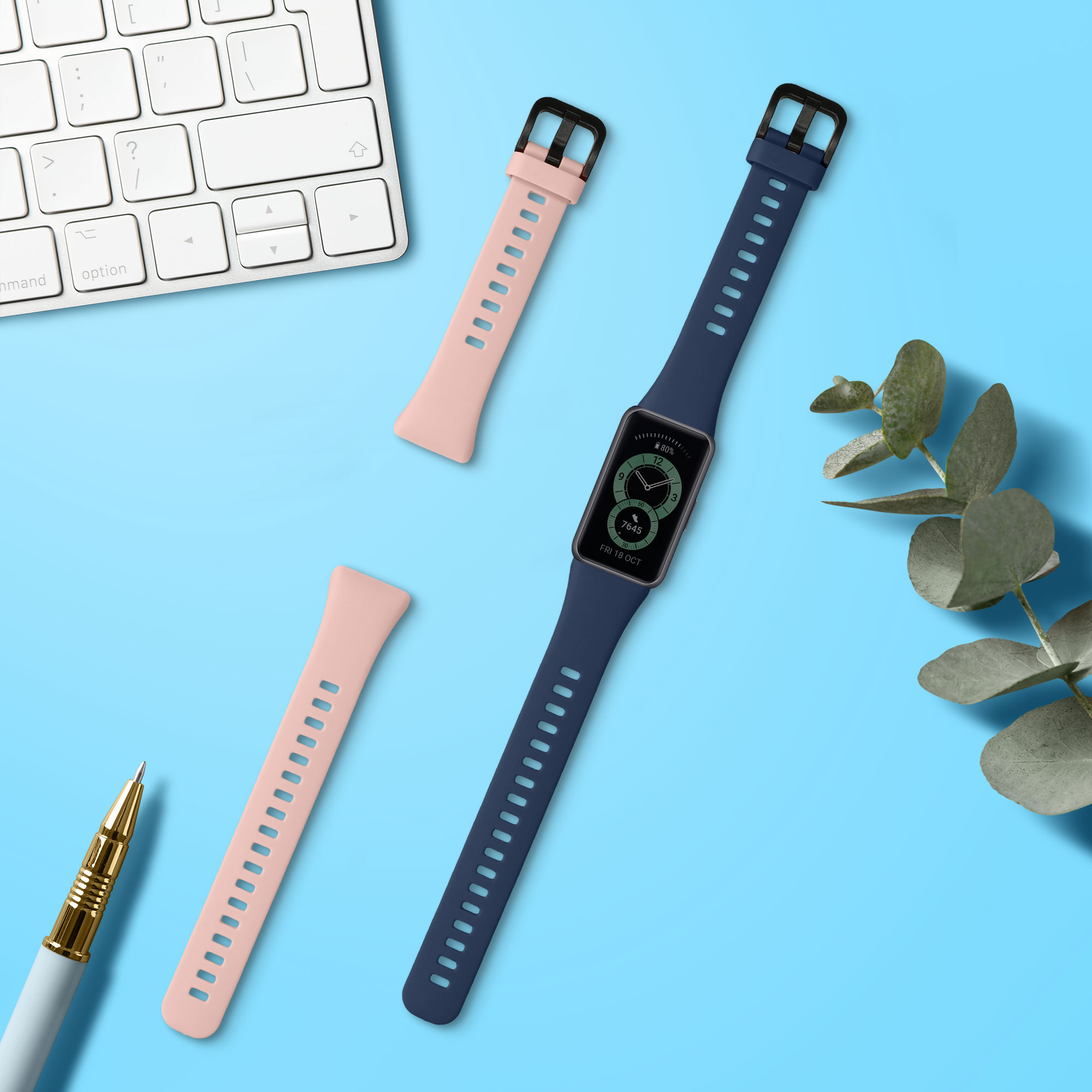 Sada řemínků na chytré hodinky Huawei Band 6 / 6 Pro / Honor Band 7 / 6 2 ks tmavě modro-pudrově růžové
