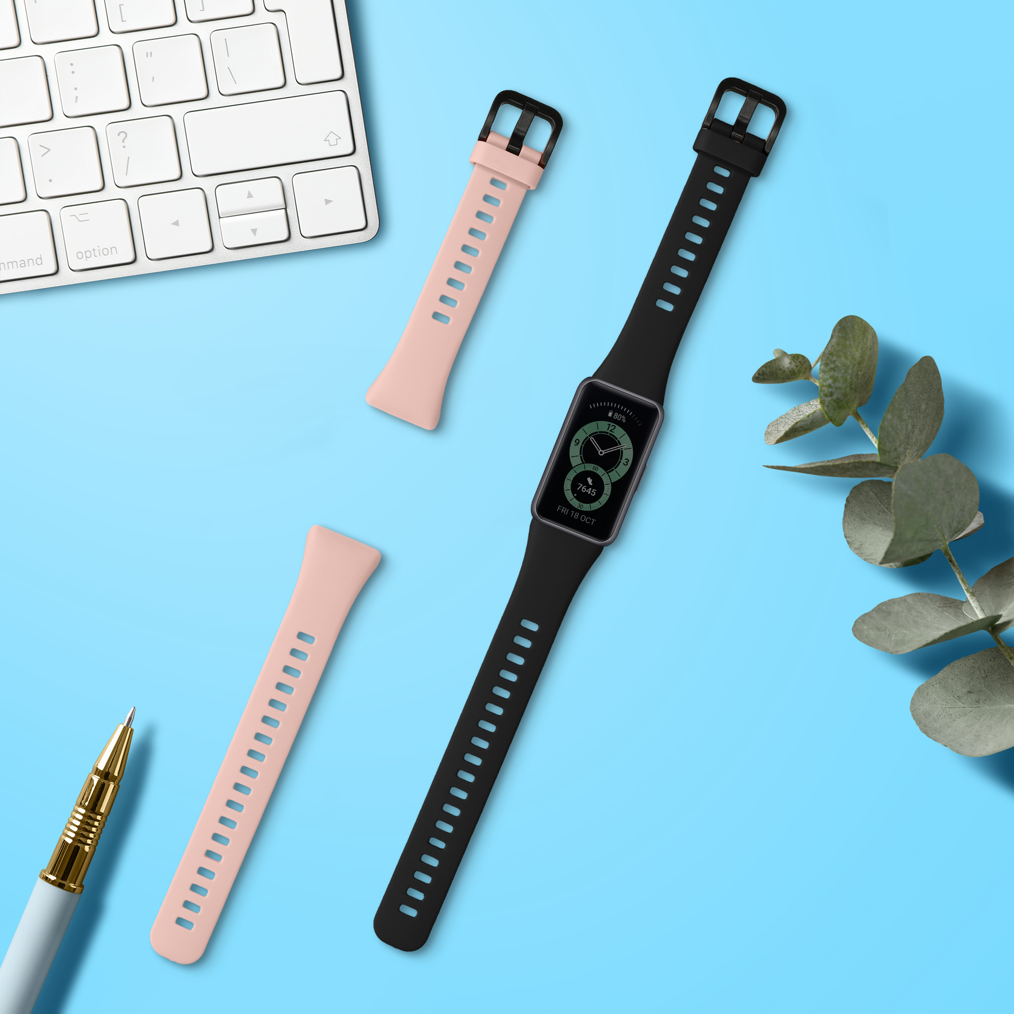 Sada řemínků na chytré hodinky Huawei Band 6 / 6 Pro / Honor Band 7 / 6 2 ks pudrově růžové