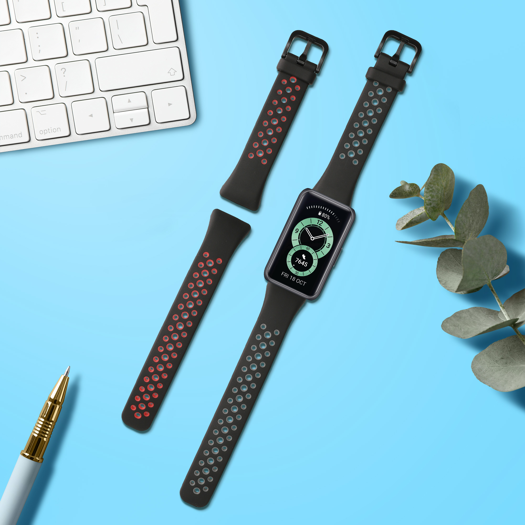 Sada řemínků na chytré hodinky Huawei Band 6 / 6 Pro / Honor Band 7 / 6 2 ks černo-červeno-černo-šedé