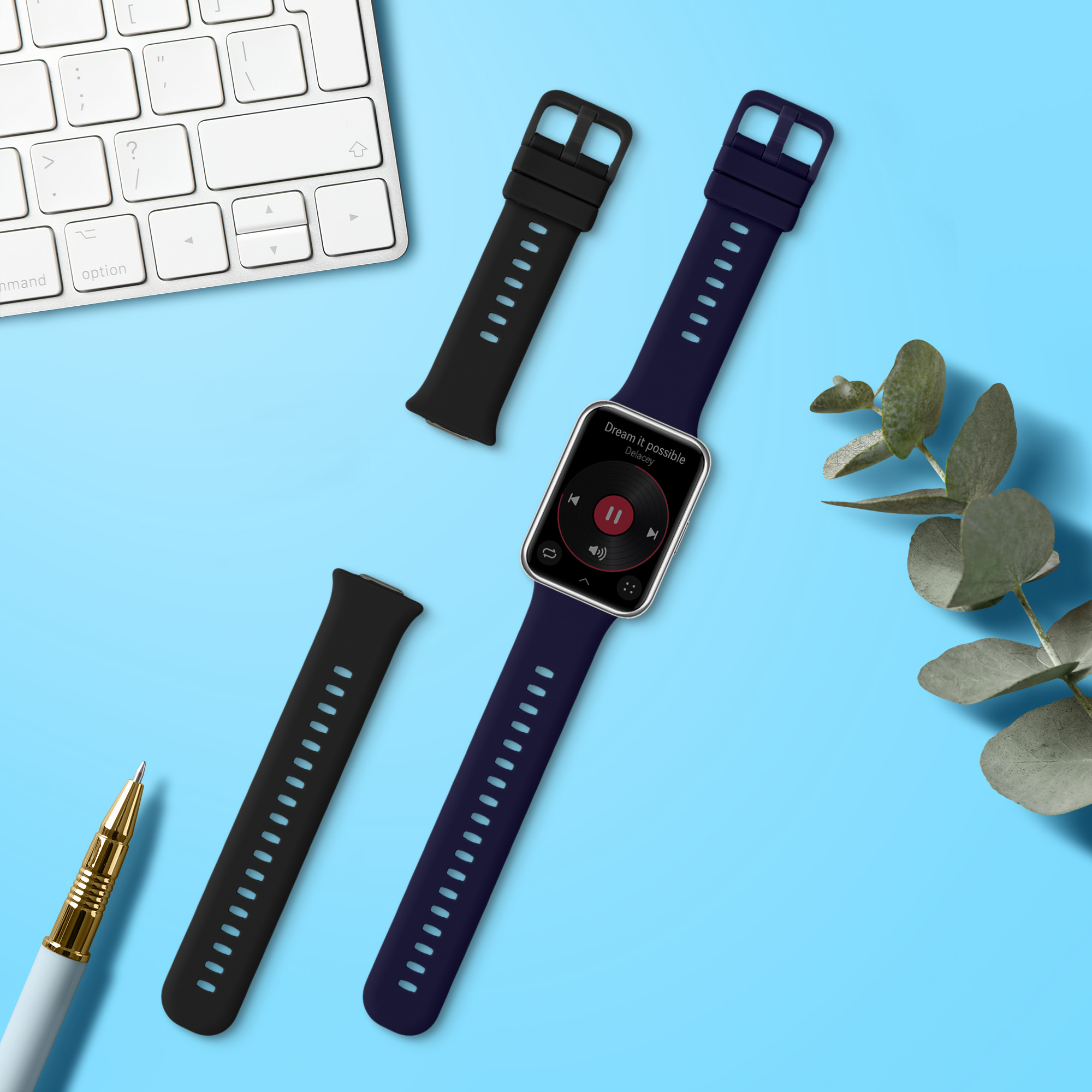 Silikonové řemínky pro Huawei Watch Fit 2, 2 ks kwmobile ‑ černá / tmavě modrá