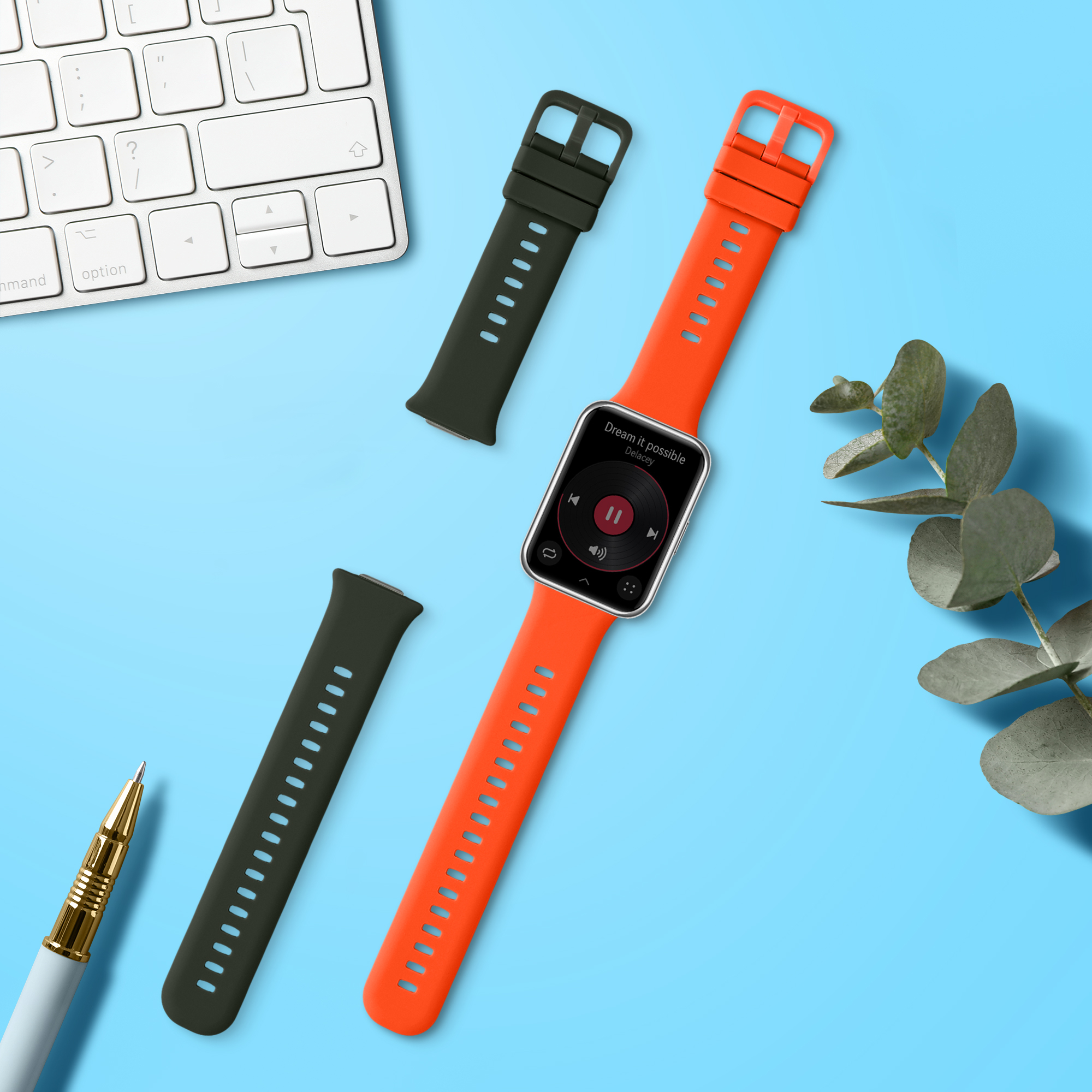 Náhradní řemínky Huawei Watch Fit 2 sada ks tmavě zelená/oranžová kwmobile