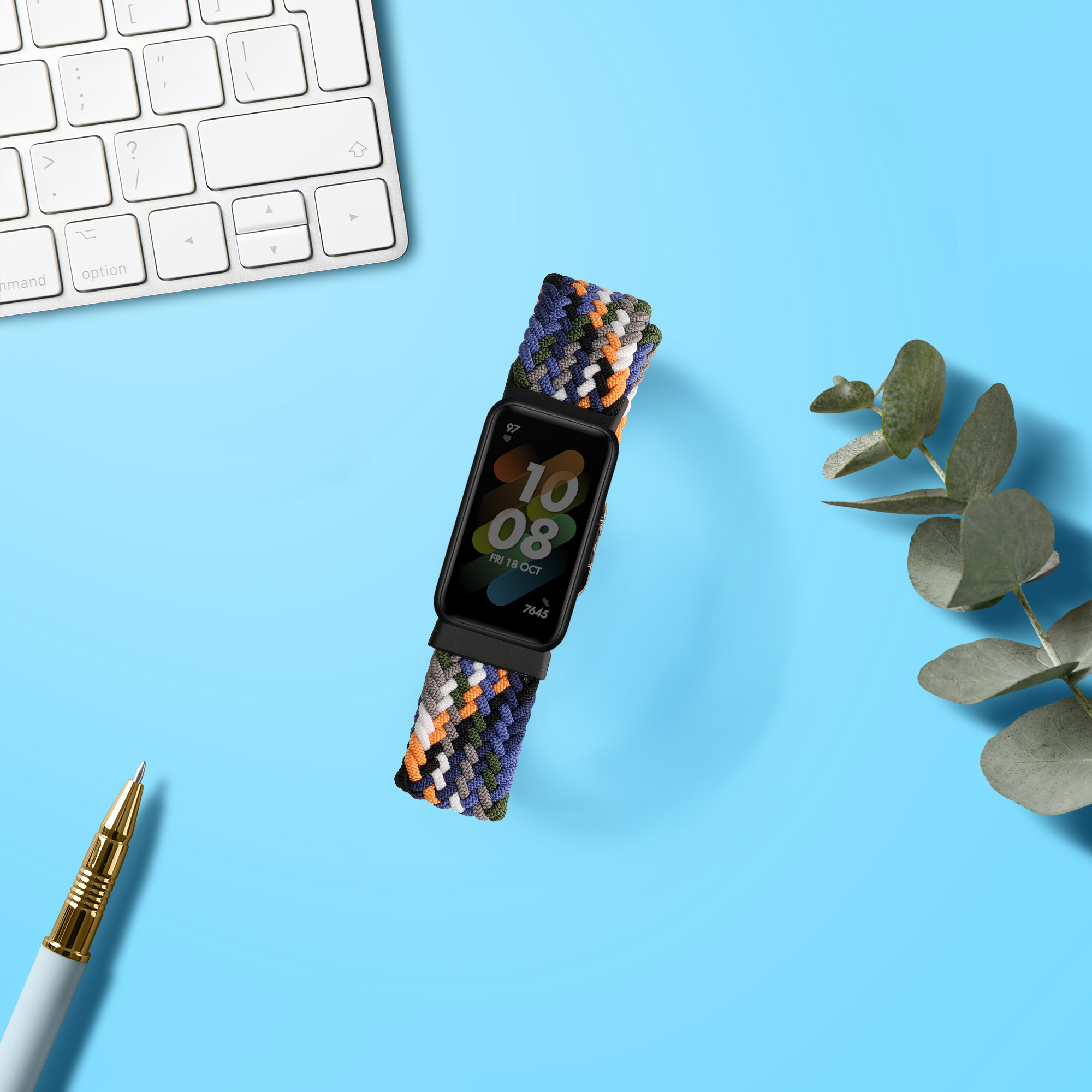 Nylonový řemínek na chytré hodinky Huawei Band 7 tmavě modro-žluto-šedé