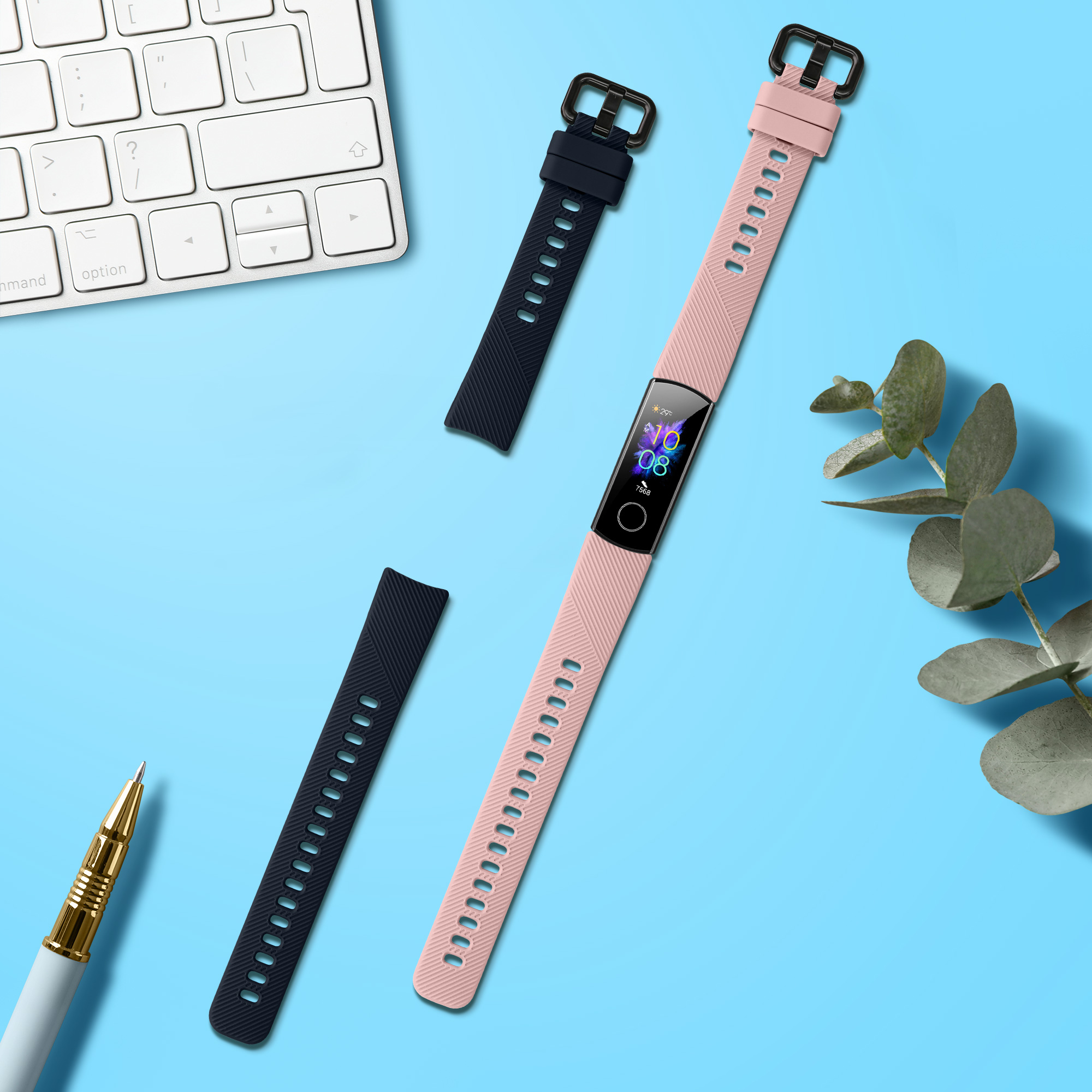 Řemínky pro HONOR Band 5 / Band 4 kwmobile silikonové - tmavě modrá / starorůžová