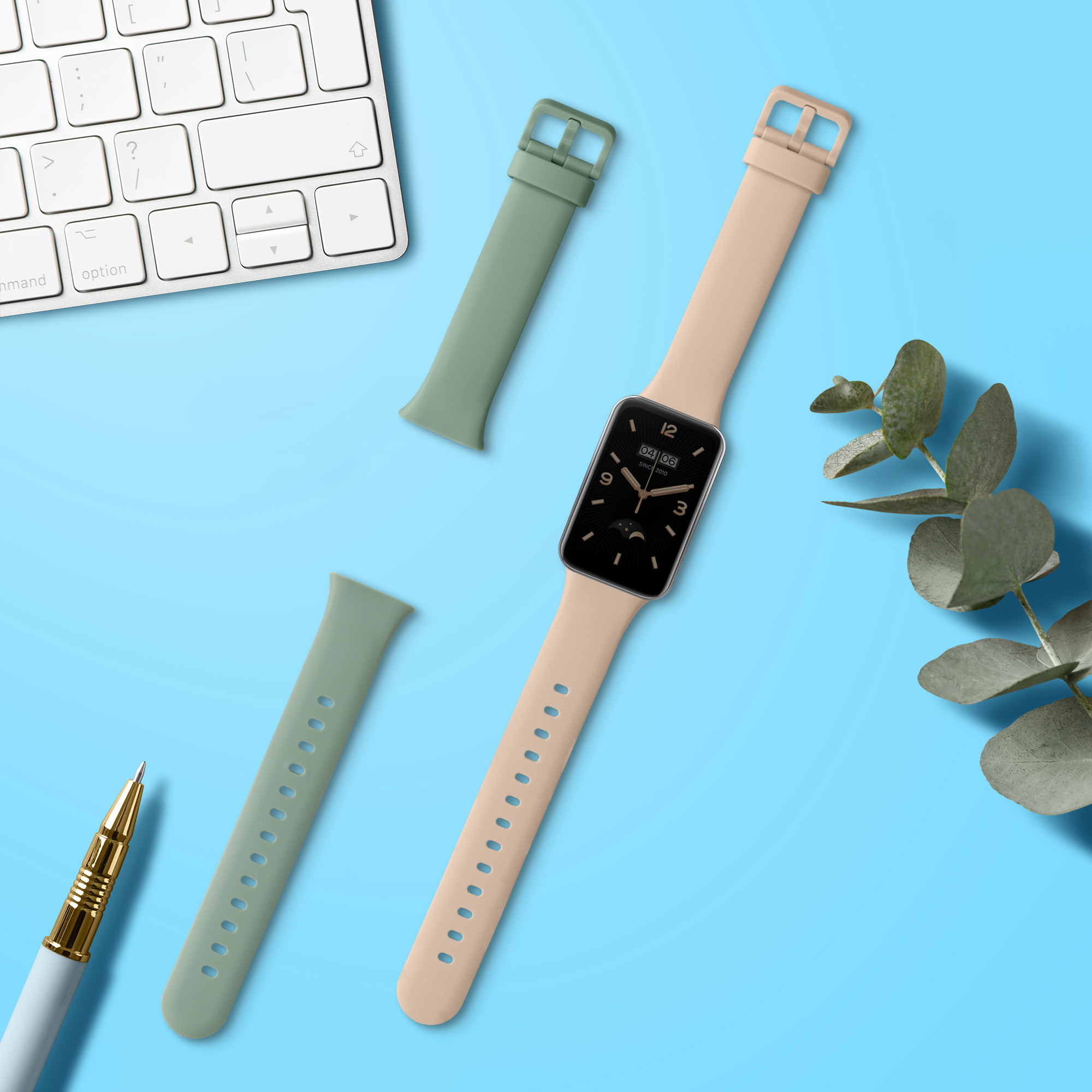 Řemínky pro Xiaomi Mi Band 7 Pro kwmobile silikonové - pastelově zelená / starorůžová