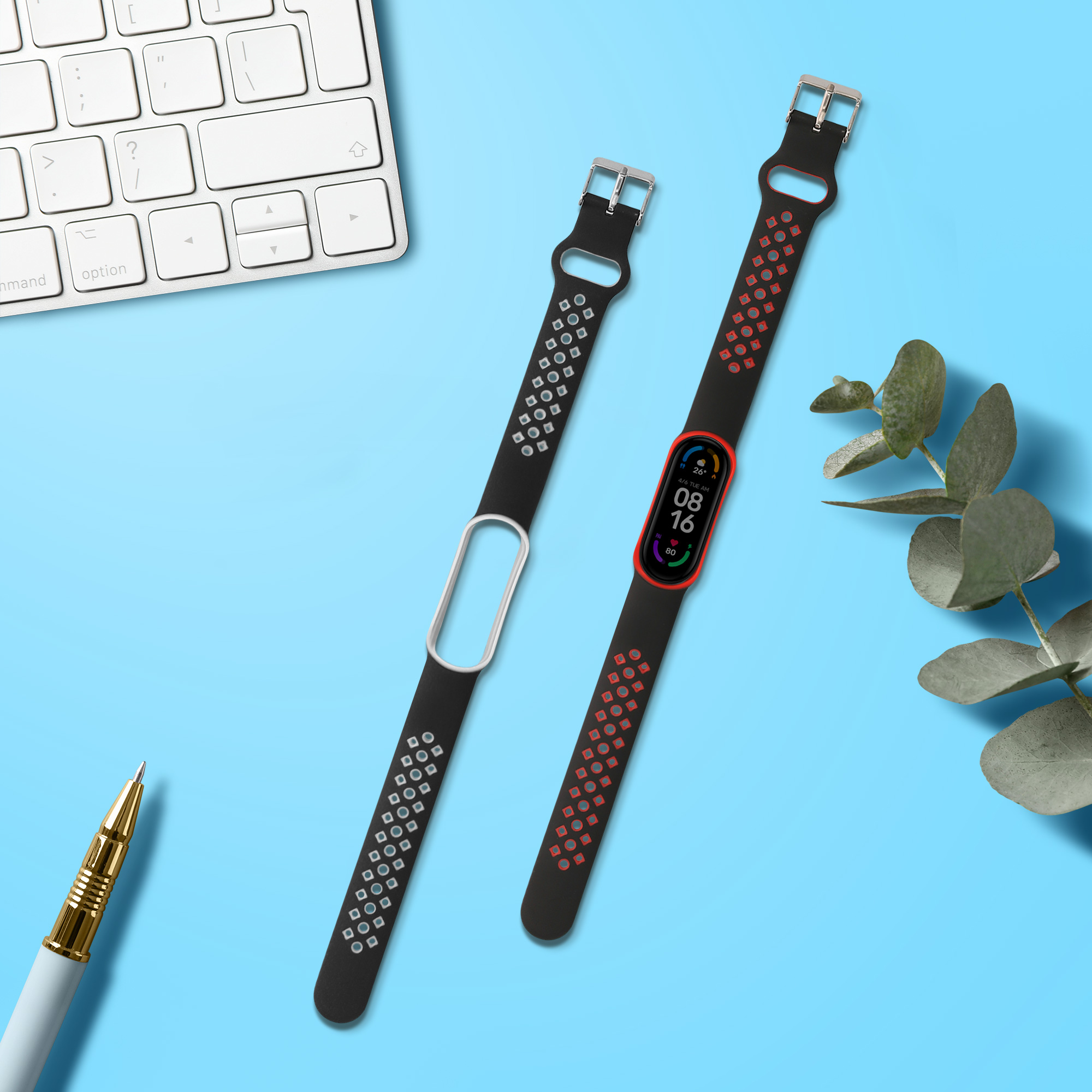 Silikonové řemínky pro Xiaomi Mi Smart Band 6 / Mi Band 6 / Band 5, 2 ks kwmobile ‑ černá / šedá / černá / červená