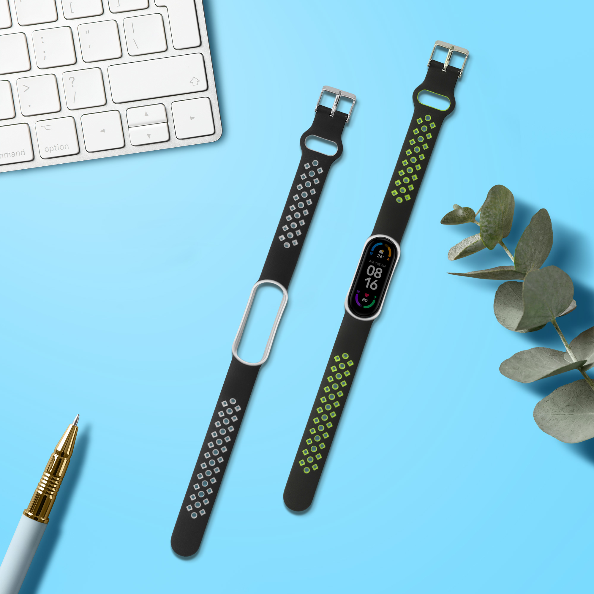 Řemínky pro Xiaomi Mi Smart Band 6 / Mi Band 6 / Band 5 kwmobile silikonové - černá / šedá / černá / zelená