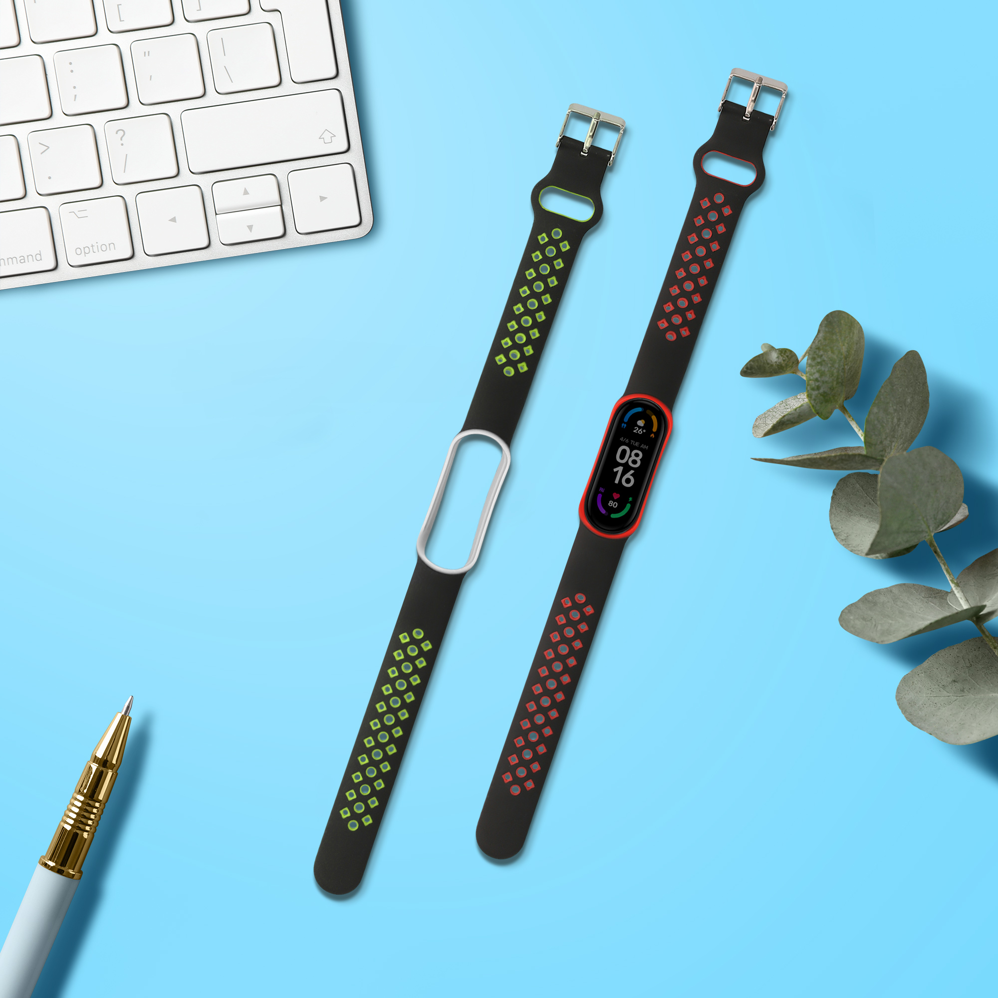 Řemínky pro Xiaomi Mi Smart Band 6 / Mi Band 6 / Band 5 kwmobile silikonové - černá / červená / černá / zelená