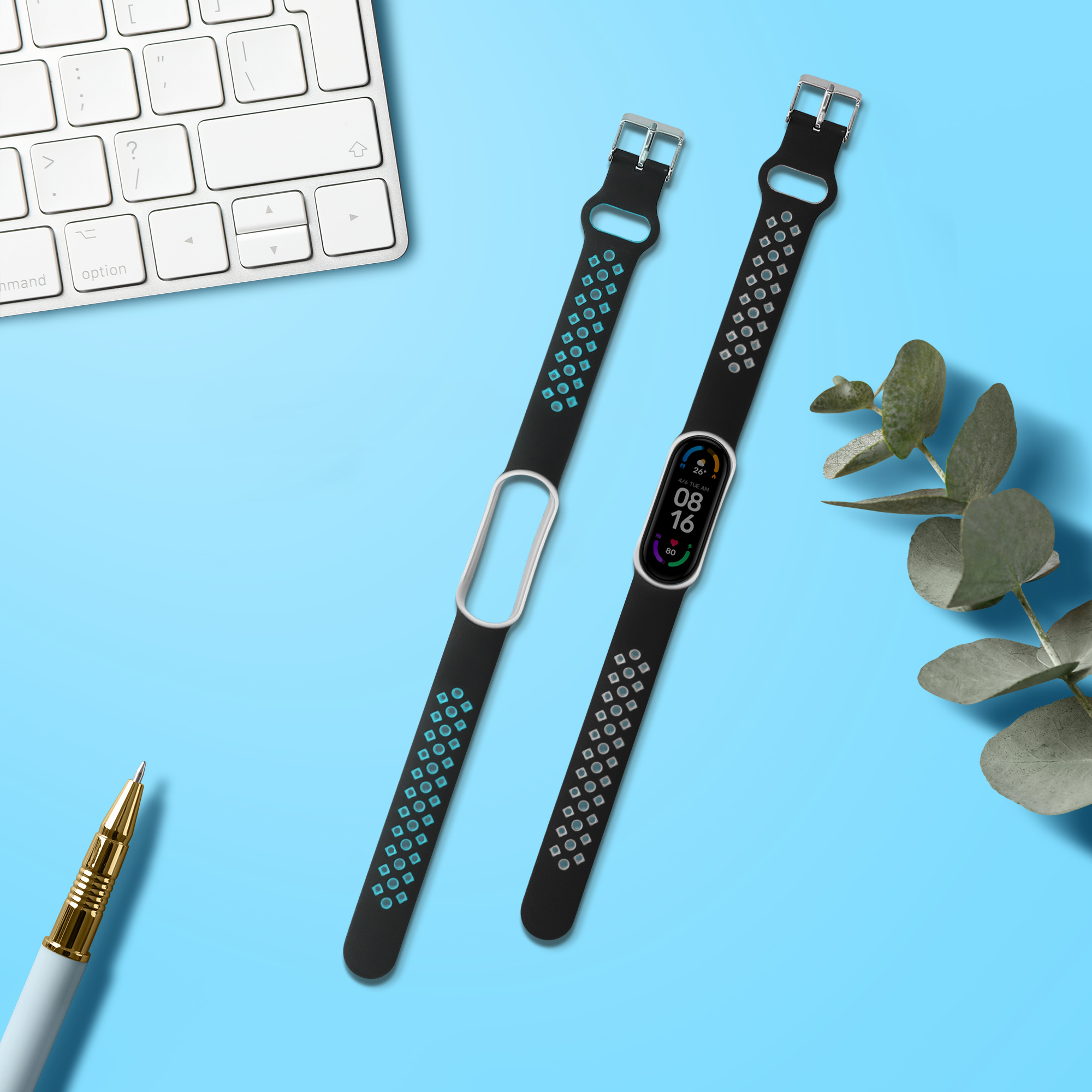 Řemínky pro Xiaomi Mi Smart Band 6 / Mi Band 6 / Band 5 kwmobile silikonové - černá / šedá / černá / modrá