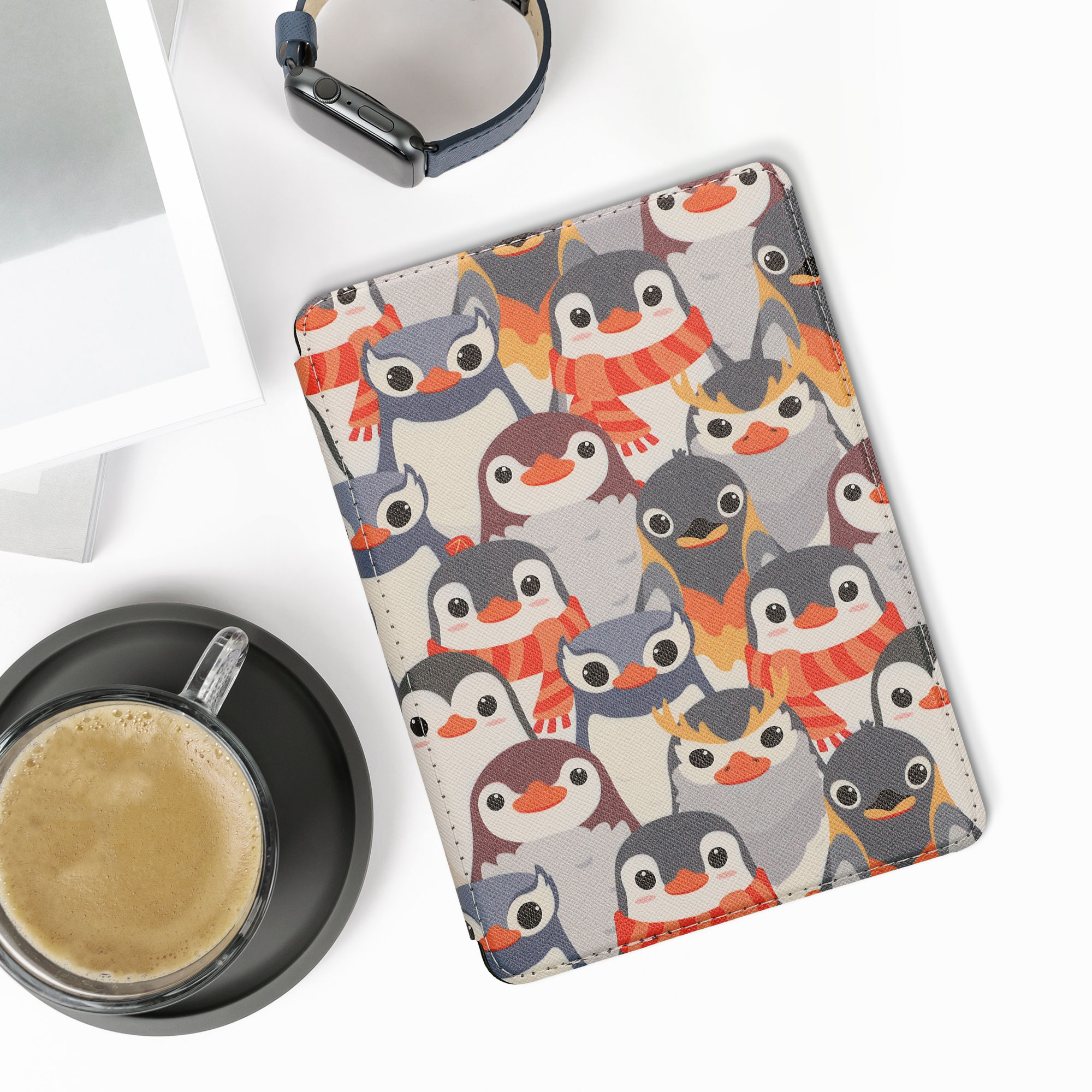 Pouzdro na čtečku kwmobile Amazon Kindle Paperwhite 11 Generation 2021 Case - Penguins šedá / žlutá / hnědá
