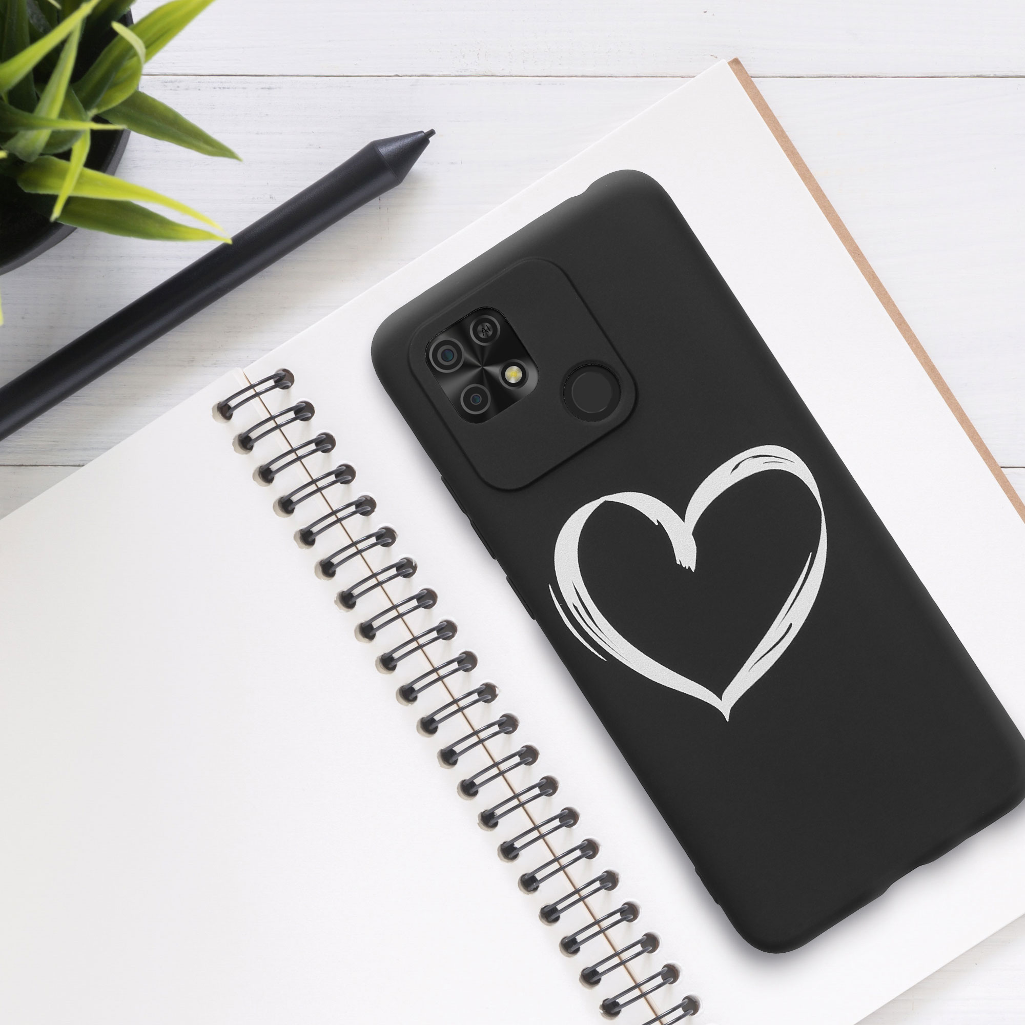 TPU silikonové pouzdro pro Xiaomi Redmi 10C kwmobile - motiv srdce bílá / černá