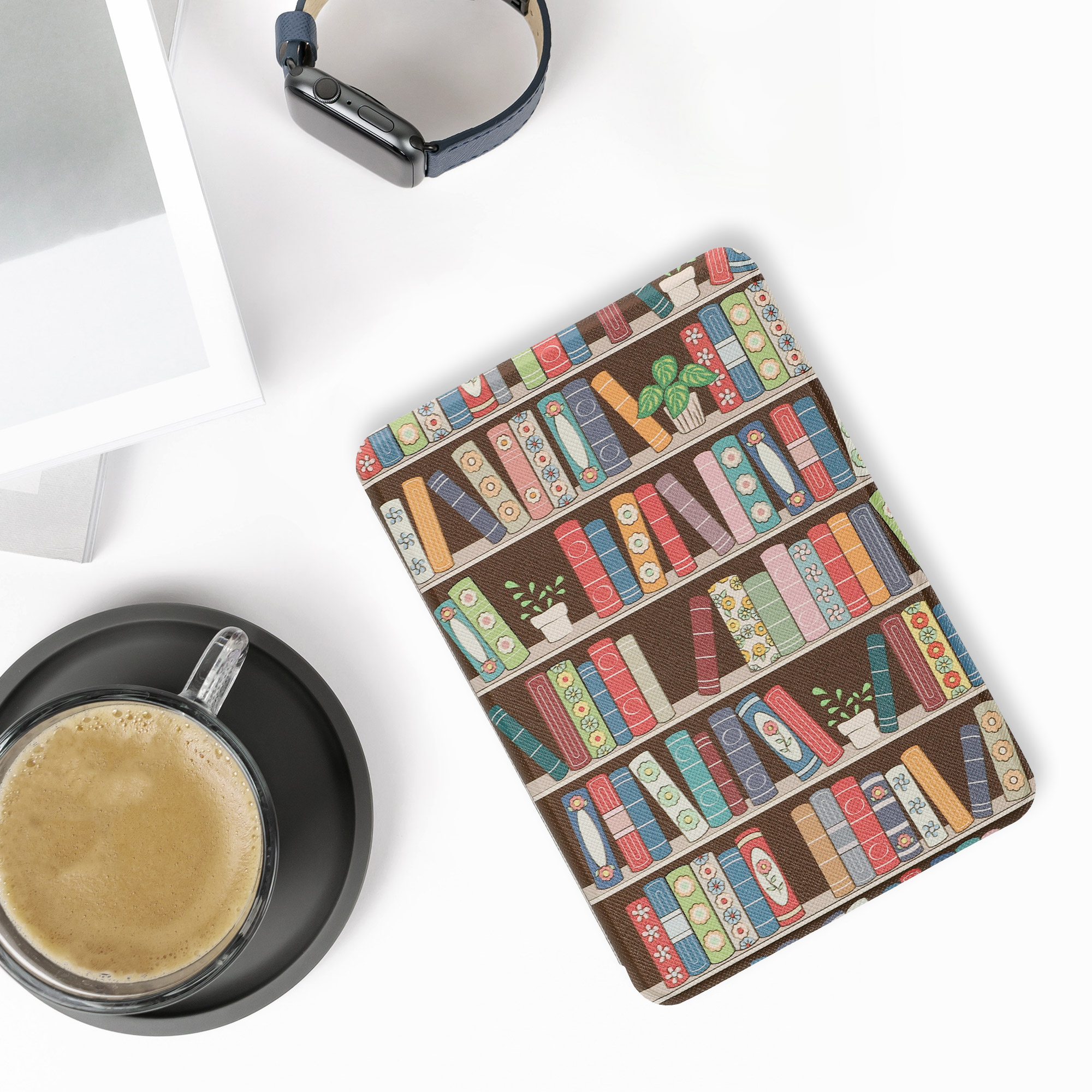Pouzdro na čtečku kwmobile pro Amazon Kindle (2022/2024) - motiv Summer Library modrá / zelená / tmavě růžová