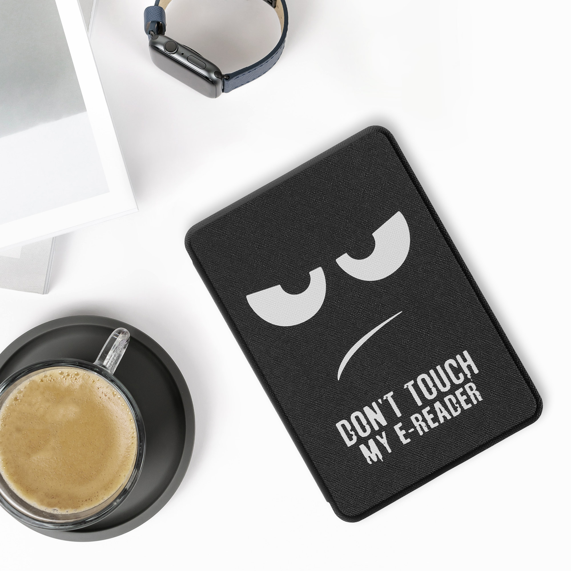 Pouzdro na čtečku kwmobile pro Amazon Kindle (2022/2024) - motiv Don't Touch My E-Reader bílá / černá
