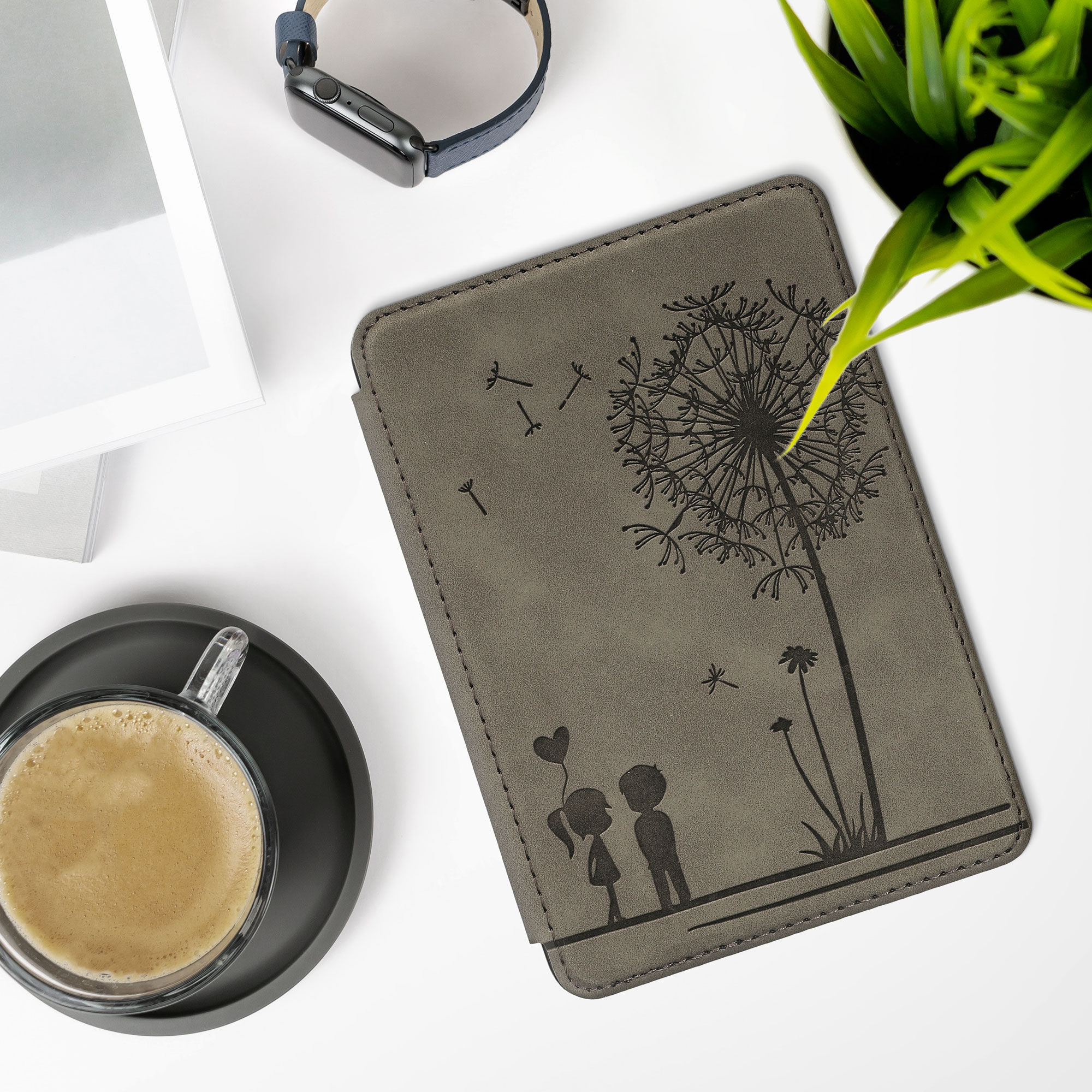 Pouzdro na čtečku kwmobile pro Amazon Kindle (2022/2024) - motiv pampeliška šedá