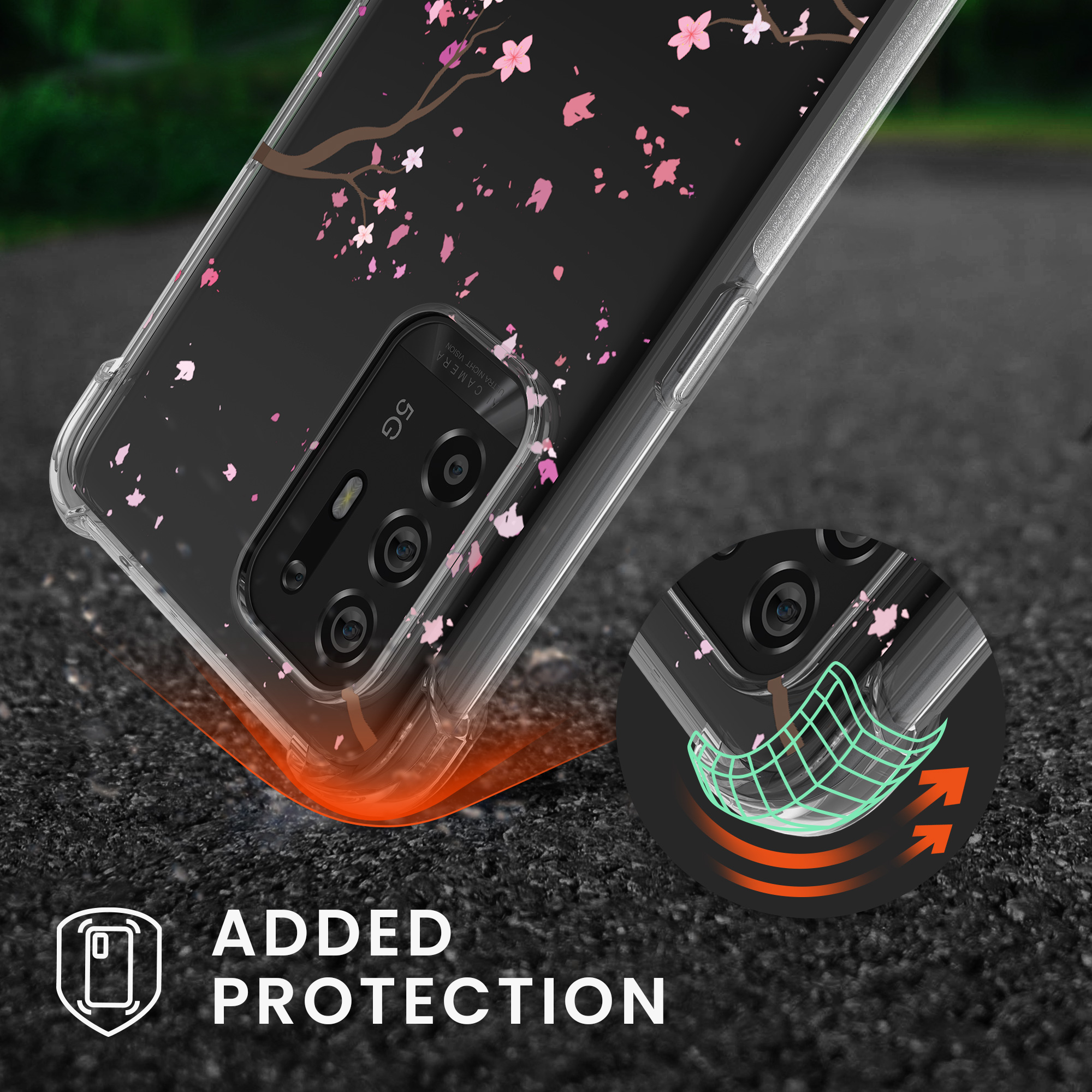 Pouzdro s popruhem (crossbody) pro Oppo A94 (5G) kwmobile - růžová (třešňové květy) / tmavě hnědá / transparentní