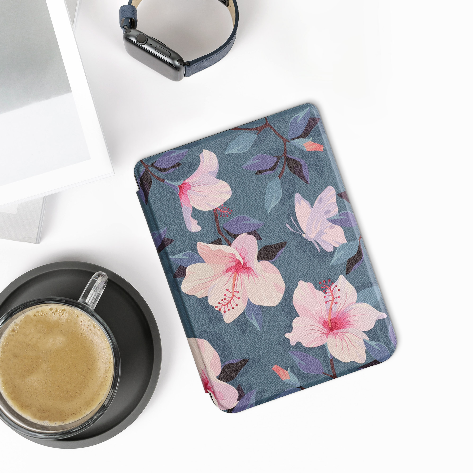 Obal pro Kobo Clara 2E / Tolino Shine 4 kwmobile - motiv fuchsie s bílá / růžová / fialová