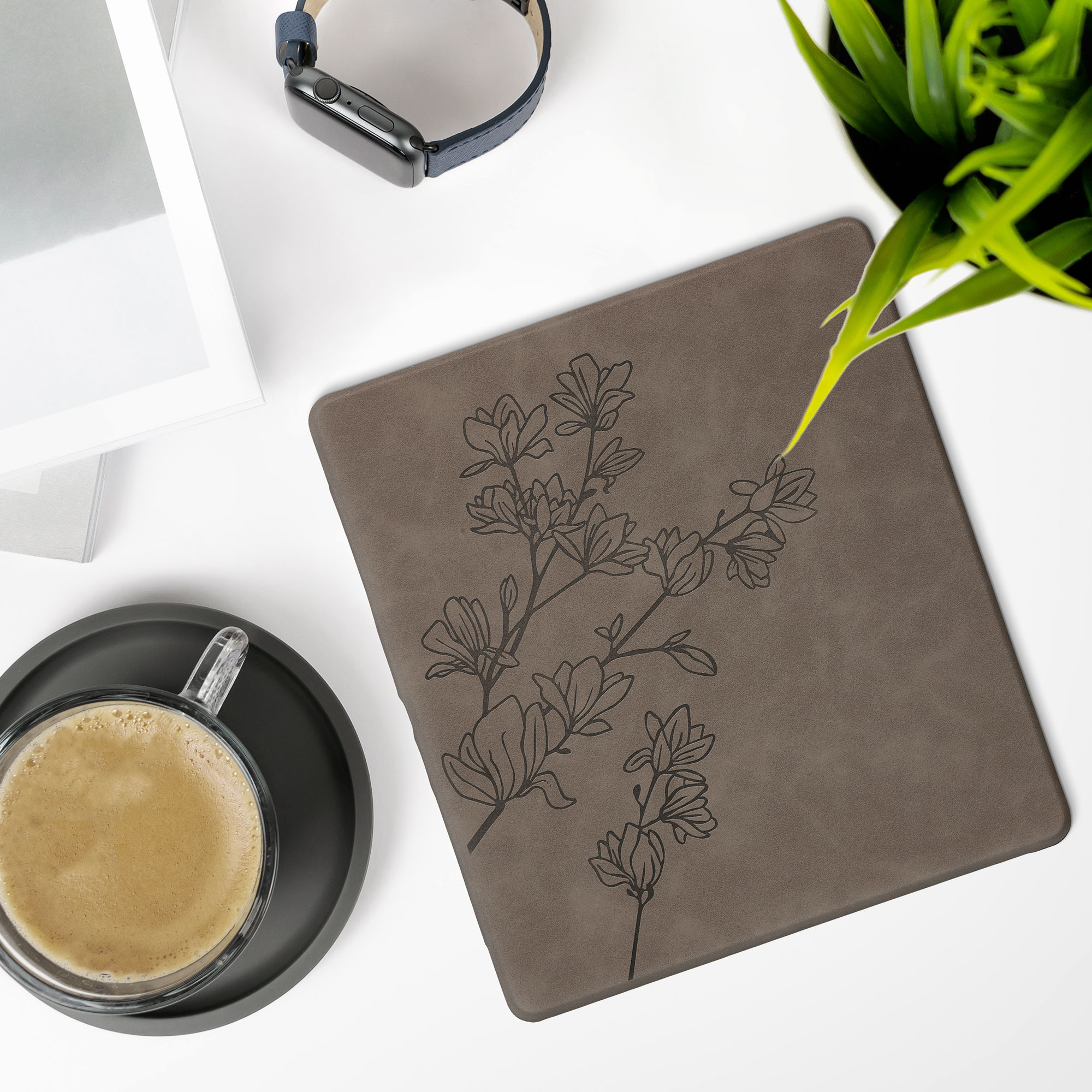 Pouzdro na čtečku kwmobile Kindle Scribe 2022/2024 - Magnolias - šedá