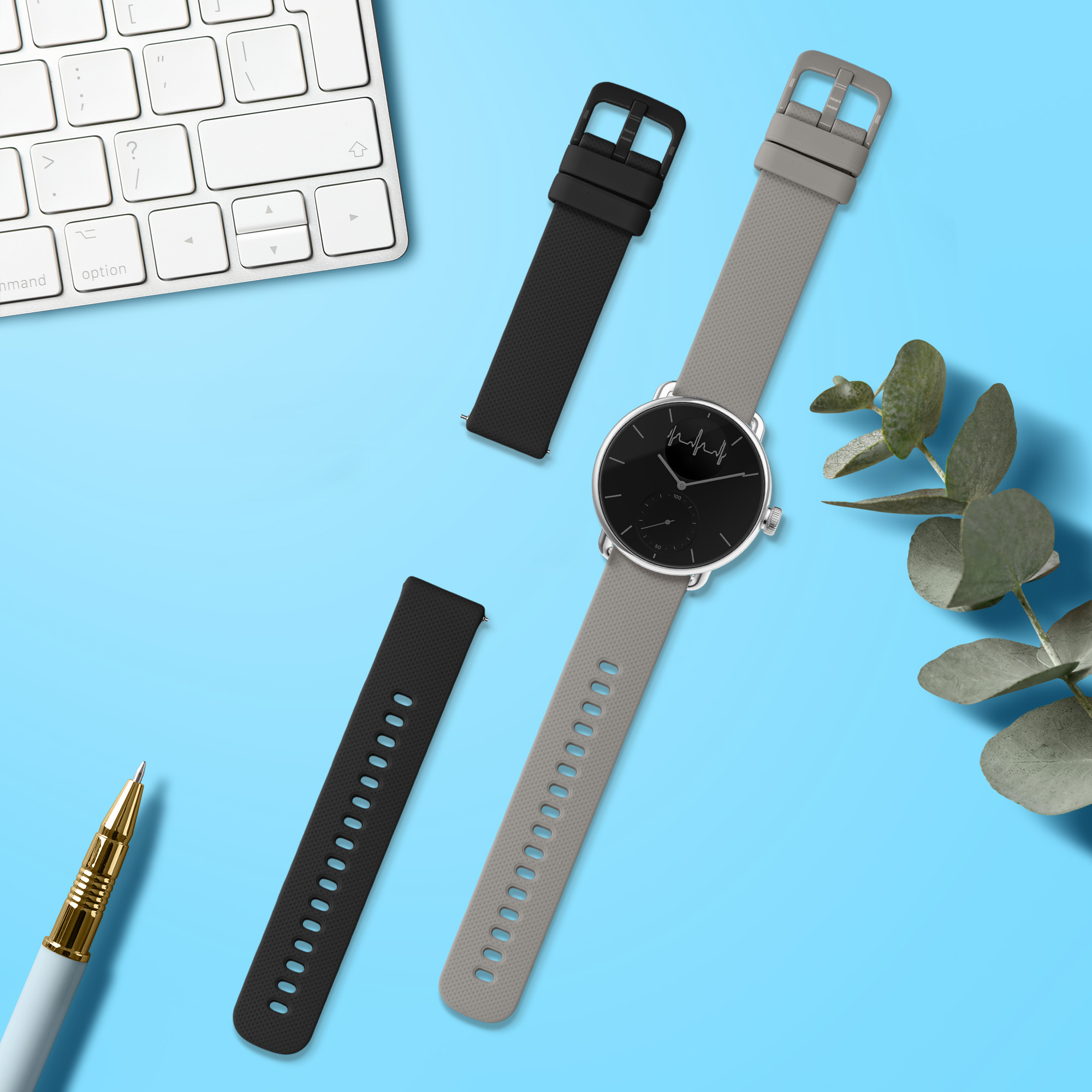 2x Řemínek Withings ScanWatch 38mm / Steel HR 36mm / Move ECG kwmobile - černá / šedá