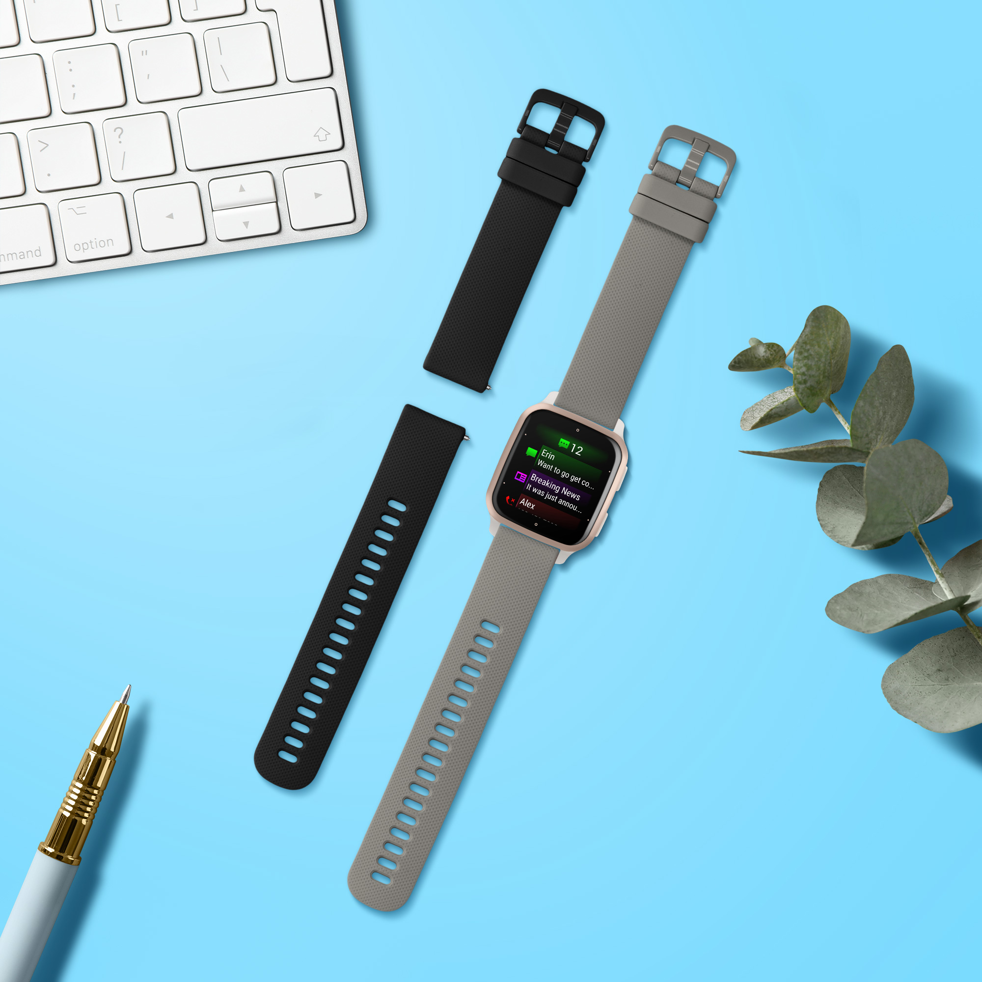 2 ks Řemínek kwmobile pro Garmin Venu Sq 2 Music / Sq 2 / Vivoactive 6 / Vivoactive 5 - černá / šedá