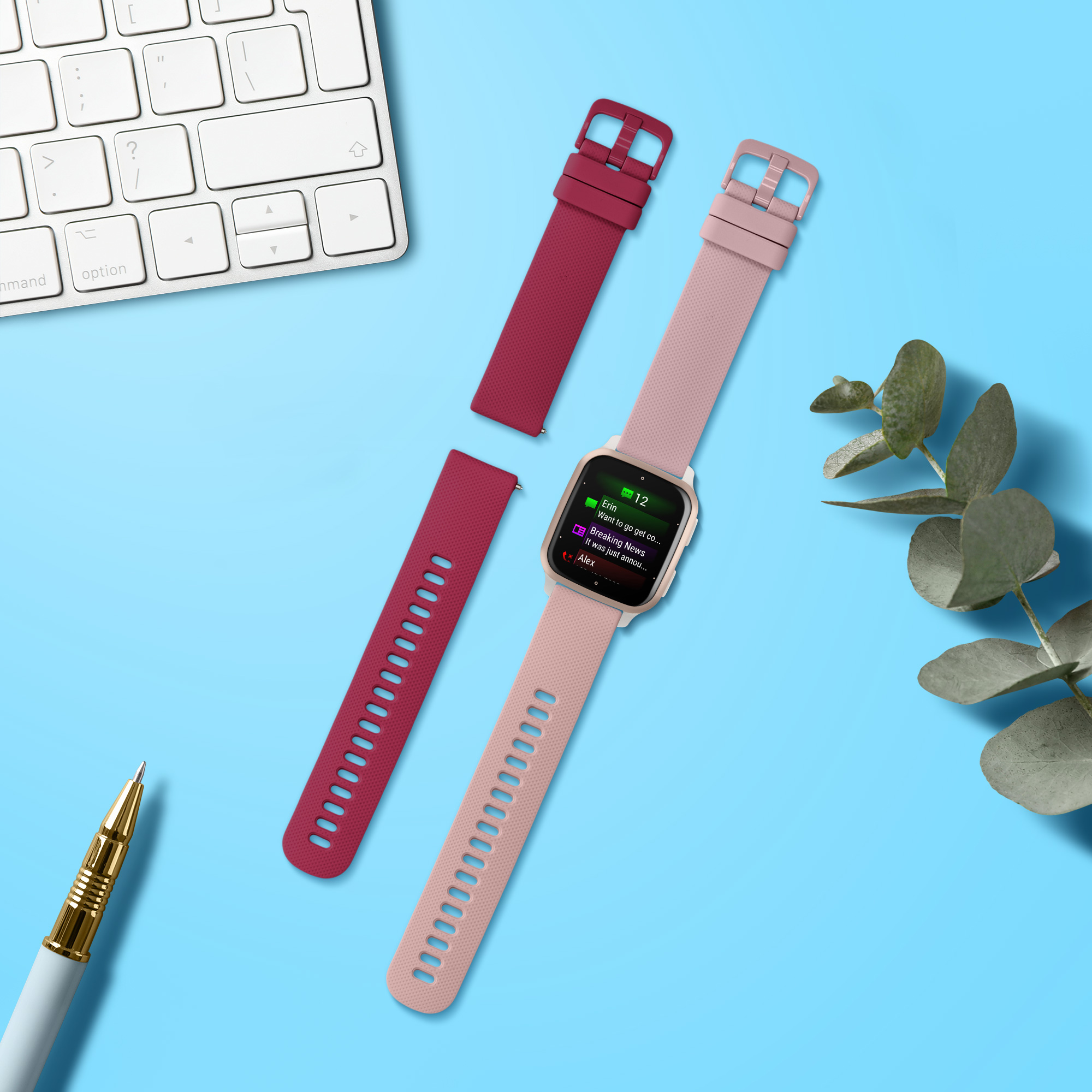 2 ks Řemínek kwmobile pro Garmin Venu Sq 2 Music / Sq 2 / Vivoactive 6 / Vivoactive 5 - starorůžová / bordó