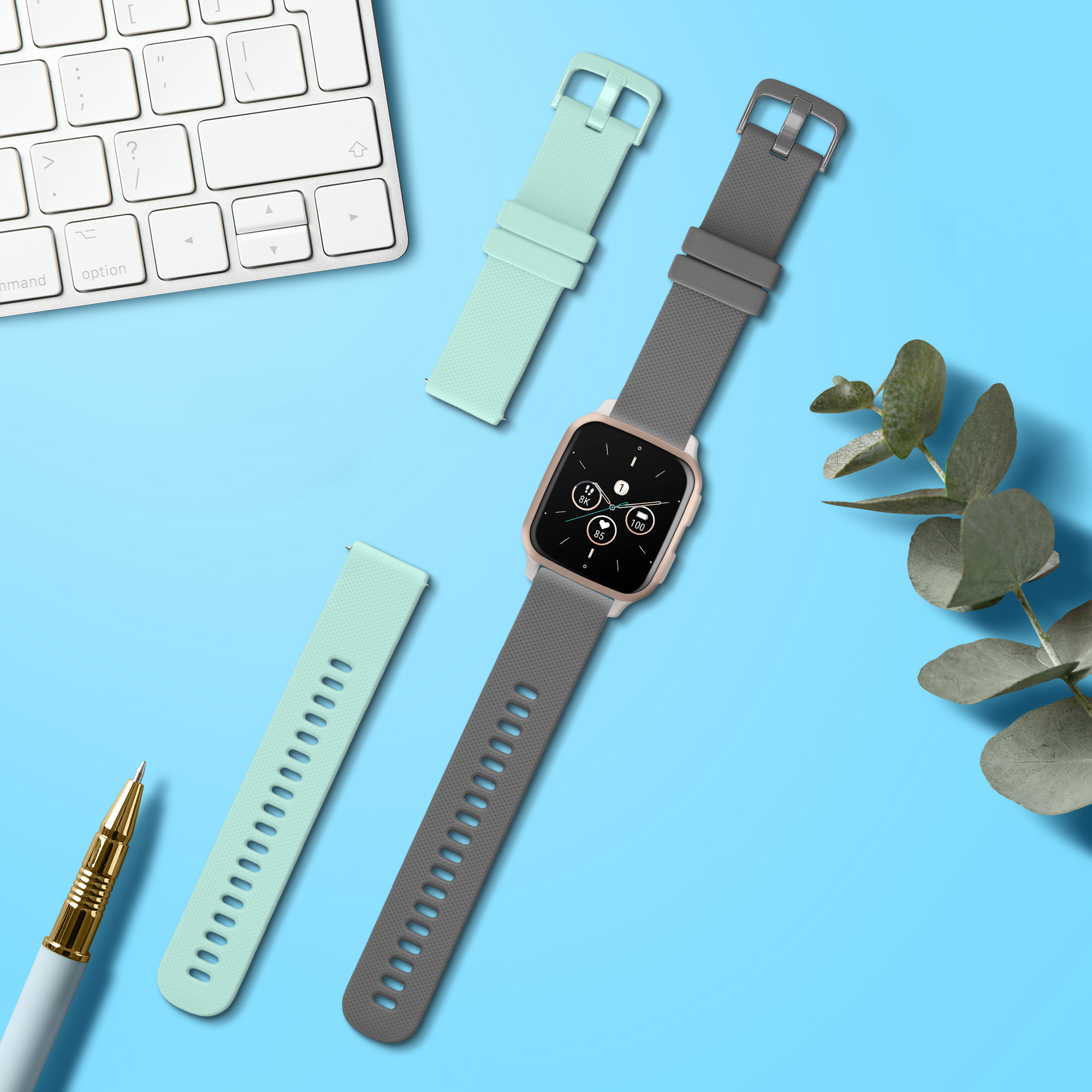2 ks Řemínek kwmobile pro Garmin Venu Sq 2 Music / Sq 2 / Vivoactive 6 / Vivoactive 5 - šedá / mintová