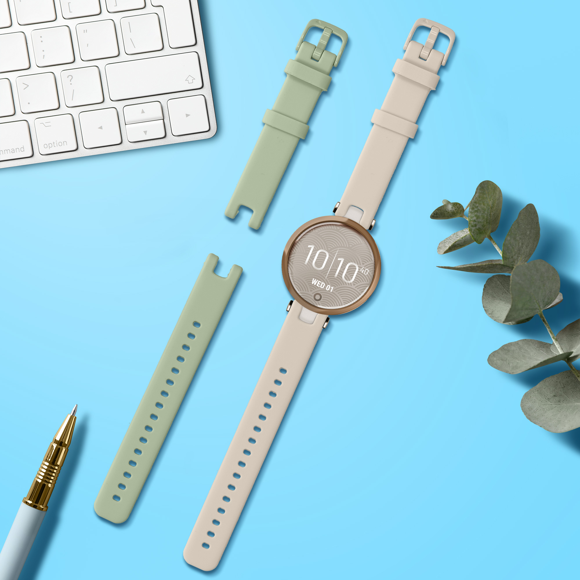 Řemínky pro Garmin Lily Sport kwmobile silikonové - pastelově zelená / béžová
