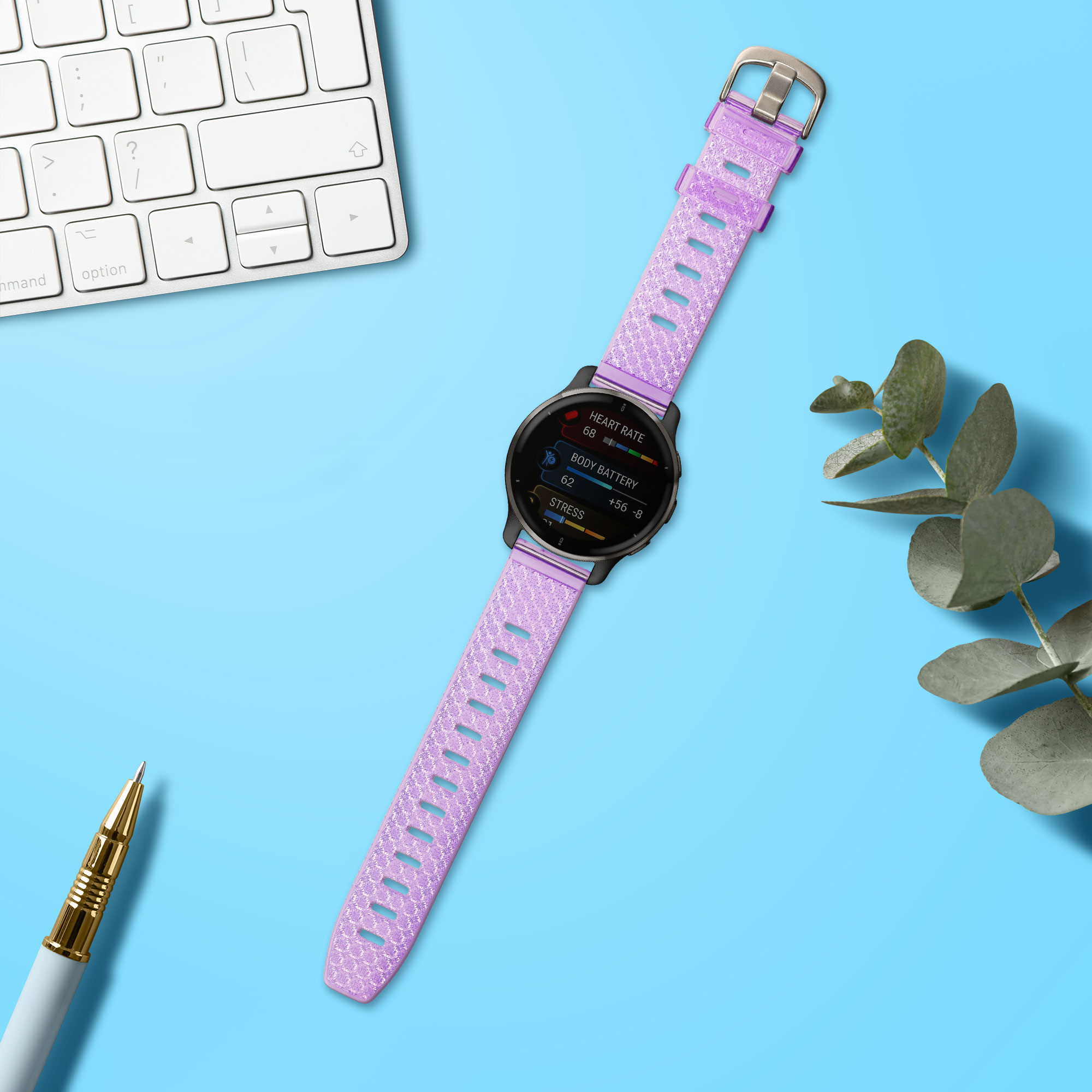 Řemínek Garmin 20mm vivomove sport/vivomove 3/Venu 2 Plus/Sq... 20mm kwmobile TPU fialový/čirý