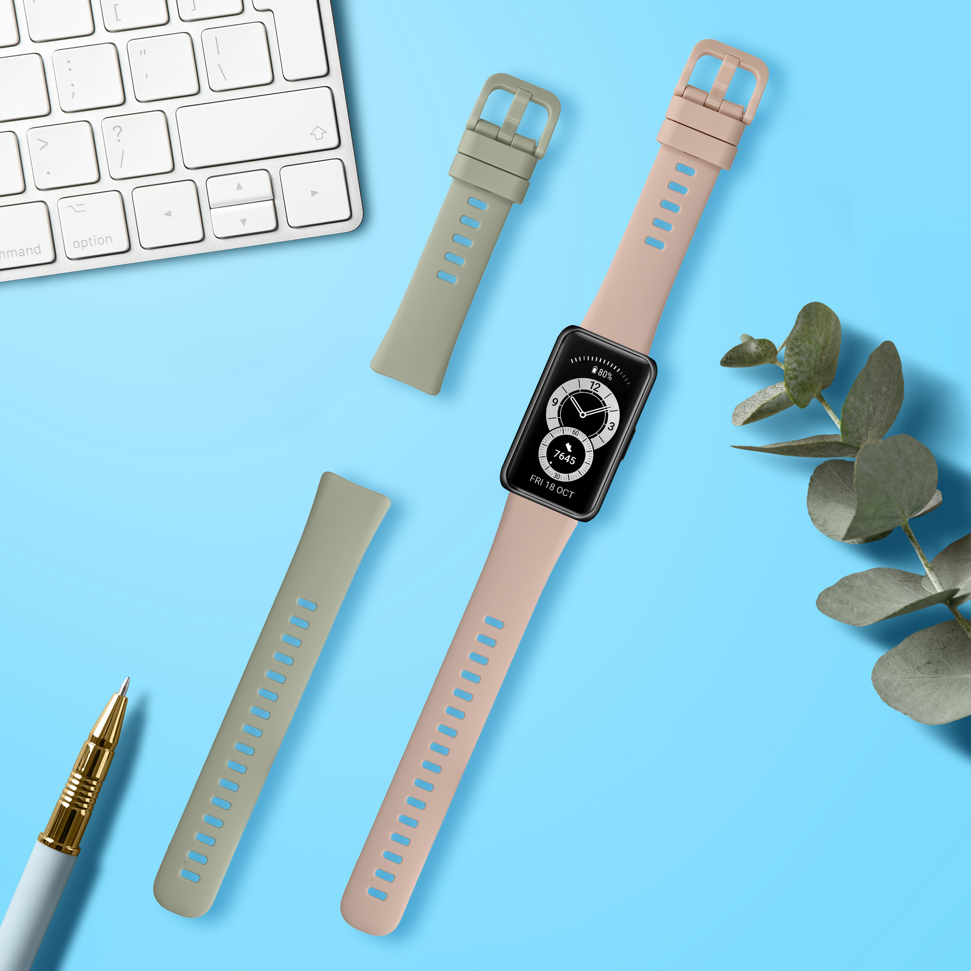 Sada řemínků na chytré hodinky Huawei Band 10 / 9 / 8 2 ks pudrově růžovo-pastelově zelené