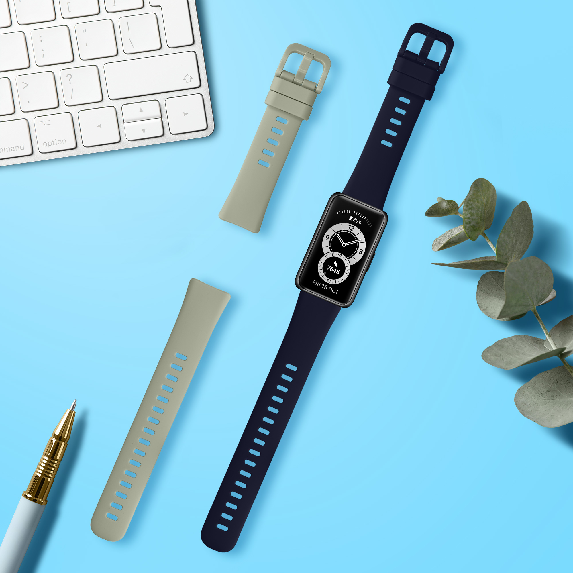 Sada řemínků na chytré hodinky Huawei Band 10 / 9 / 8 2 ks tmavě modro-pastelově zelené