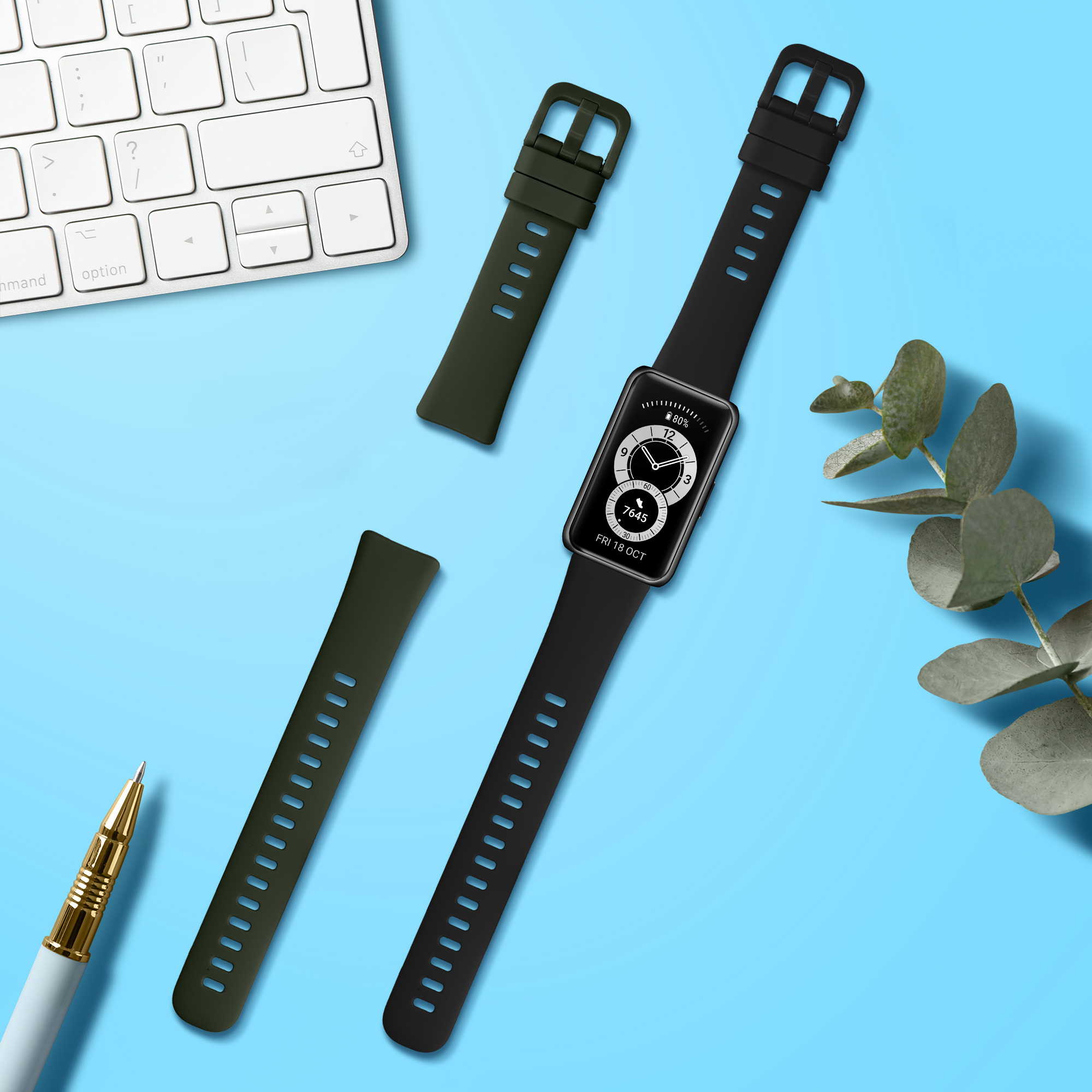 Sada řemínků na chytré hodinky Huawei Band 10 / 9 / 8 2 ks černo-tmavě zelené
