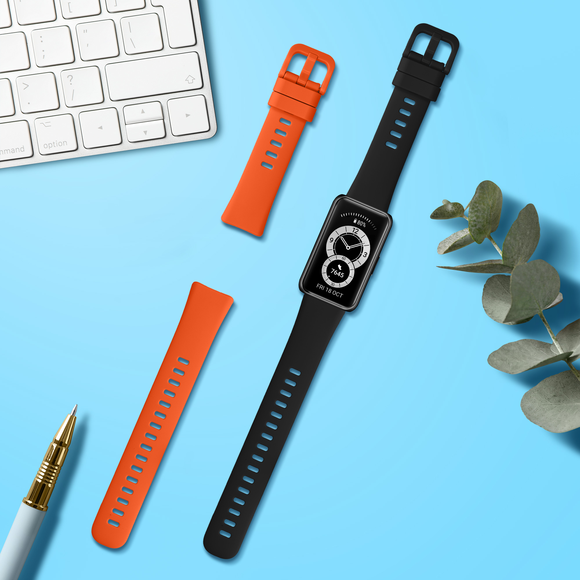 Řemínky pro Huawei Band 10 / 9 / 8 kwmobile silikonové - černá / oranžová