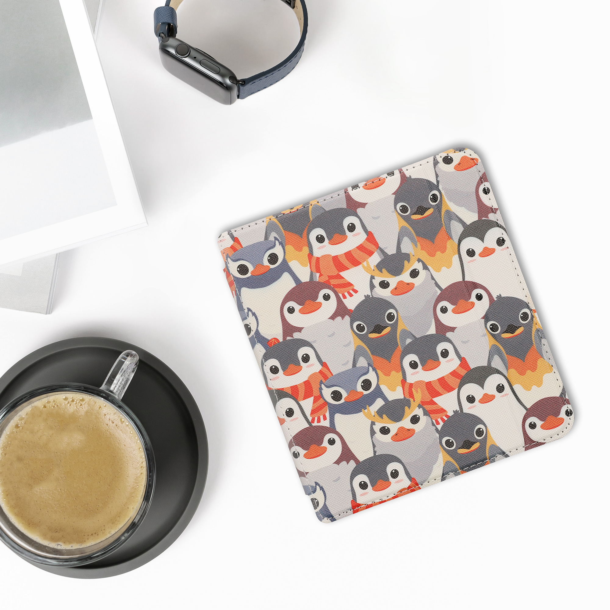 kwmobile pouzdro na čtečku Kobo Libra 2, Penguins with šedá / žlutá / hnědá