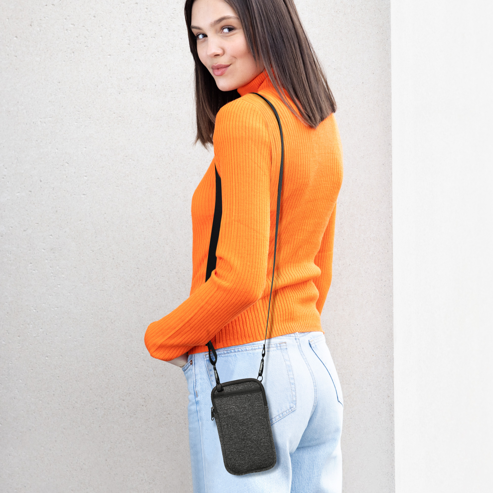 Crossbody pouzdro kwmobile - XL - 17,2 x 8,4 cm (6.7/6.8") - antracitová / bílá