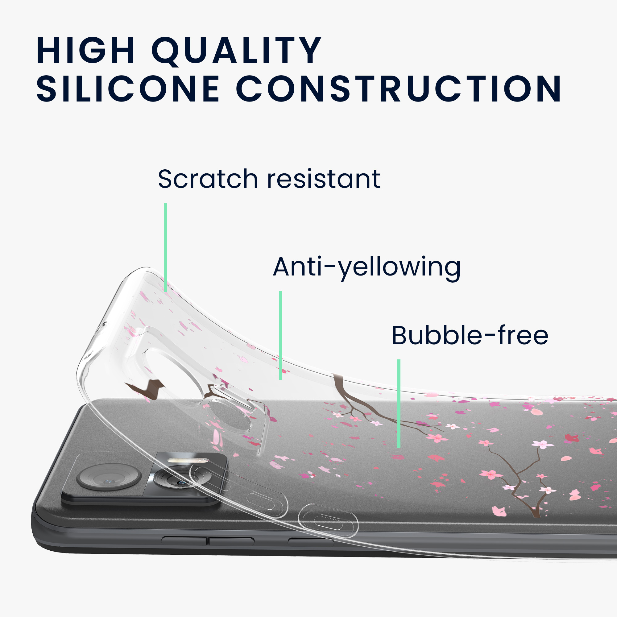 Čirý TPU kryt pro Motorola Edge 30 Neo kwmobile ‑ třešňové květy, růžová / tmavě hnědá / čirá