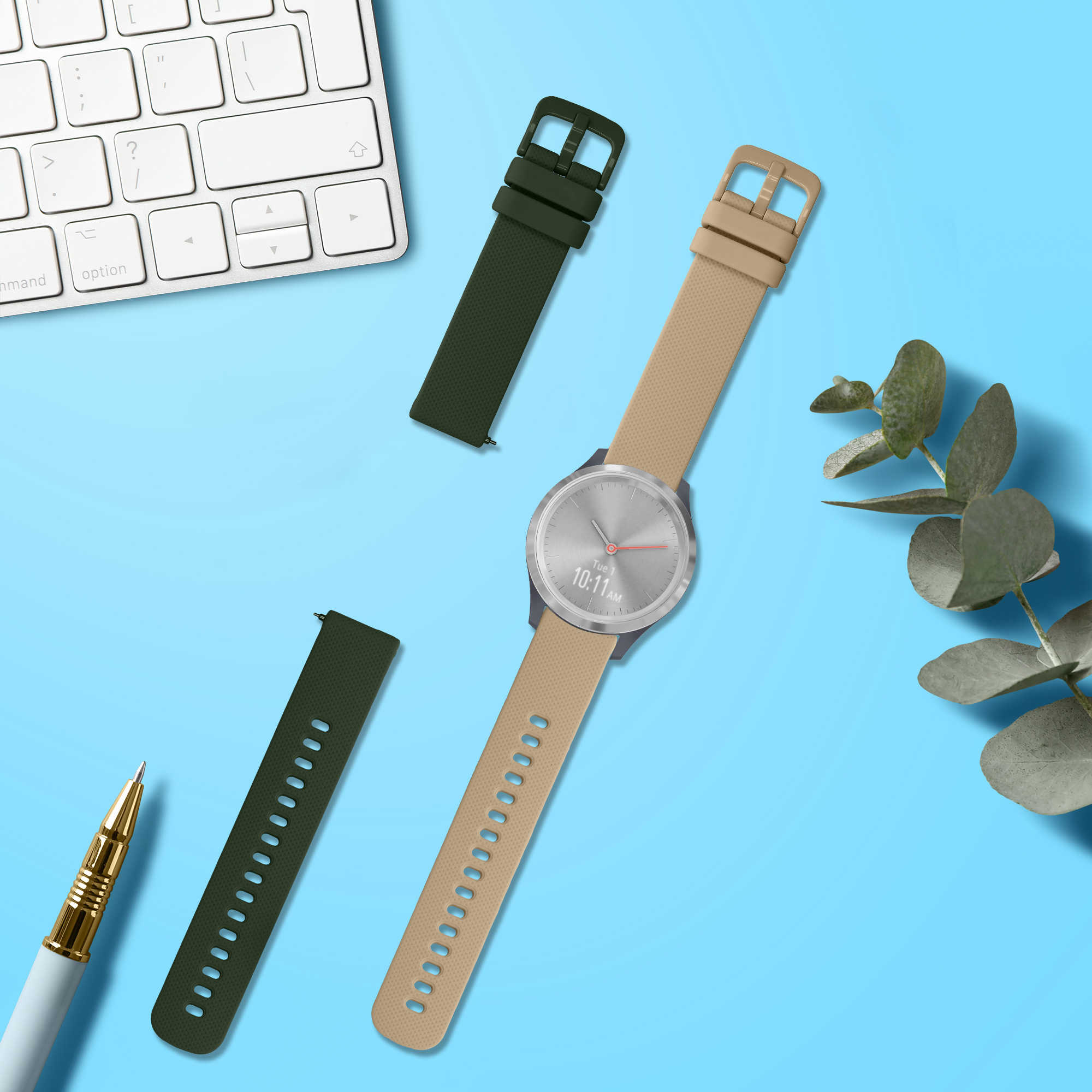 Řemínek kwmobile pro Garmin vivomove 3S / vivoactive 4S - 2 ks, tmavě zelená / béžová
