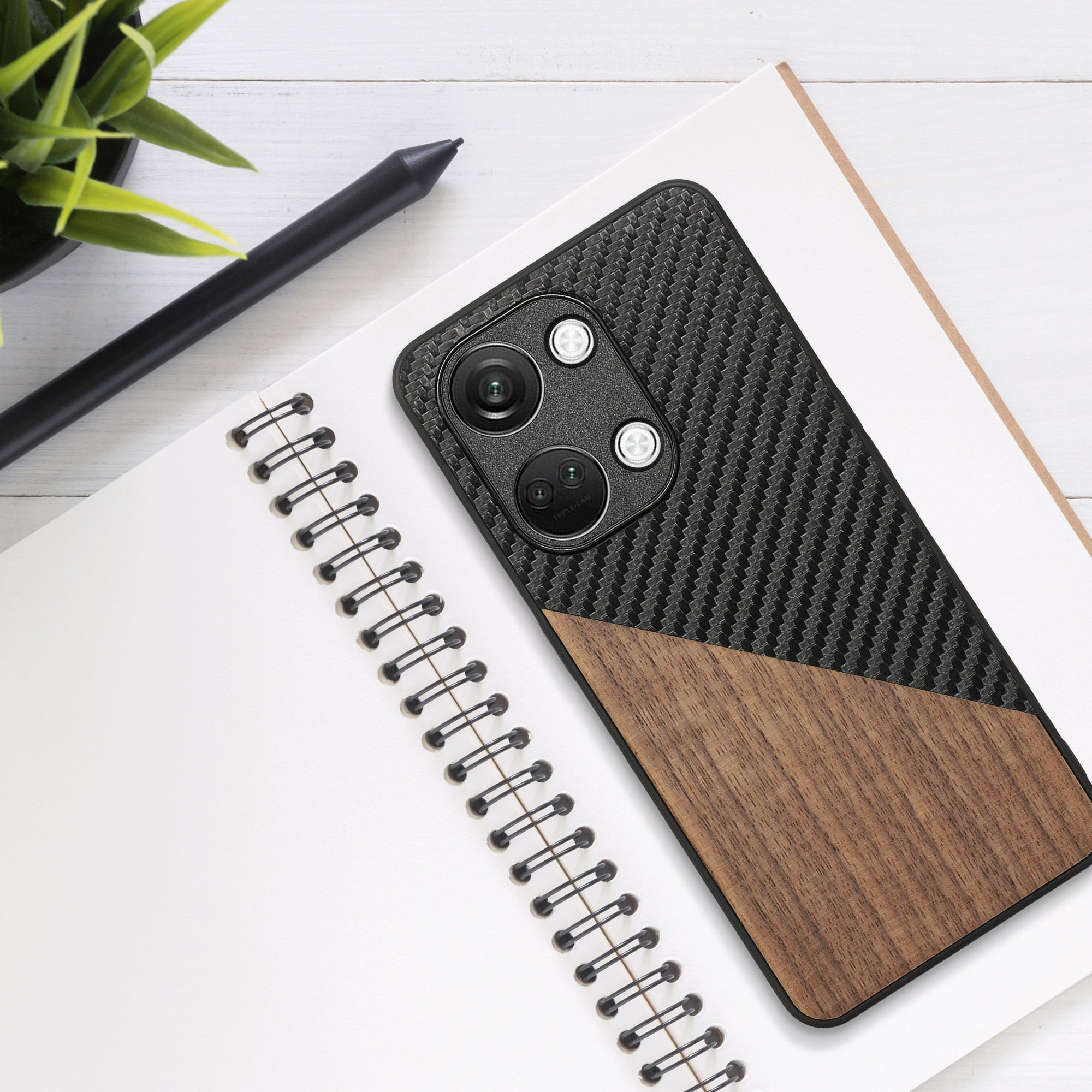 Kwmobile Dřevěný kryt OnePlus Nord 3 5G tmavě hnědá / černá