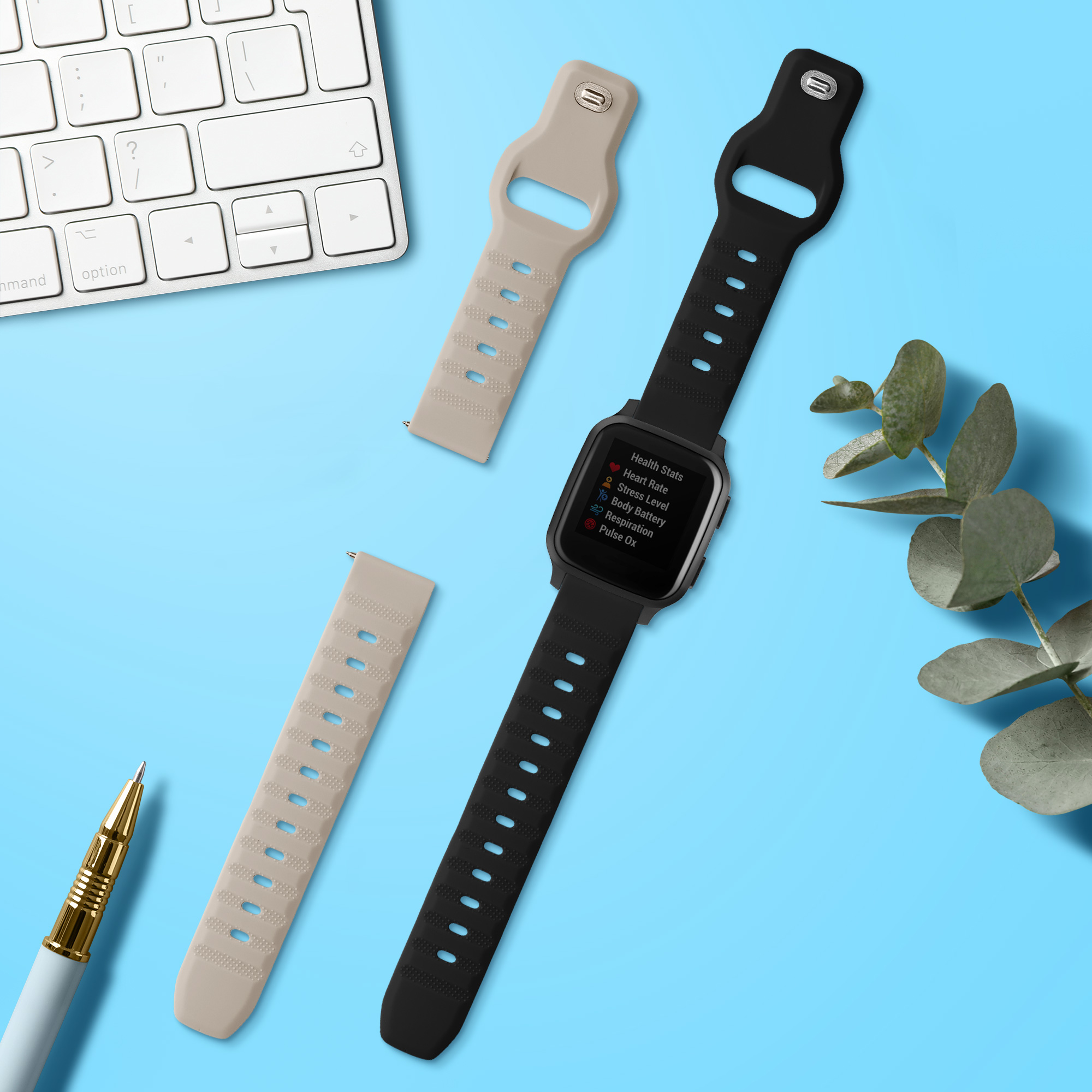 Řemínky pro Garmin Venu Sq Music / Sq kwmobile silikonové - matná černá / béžová