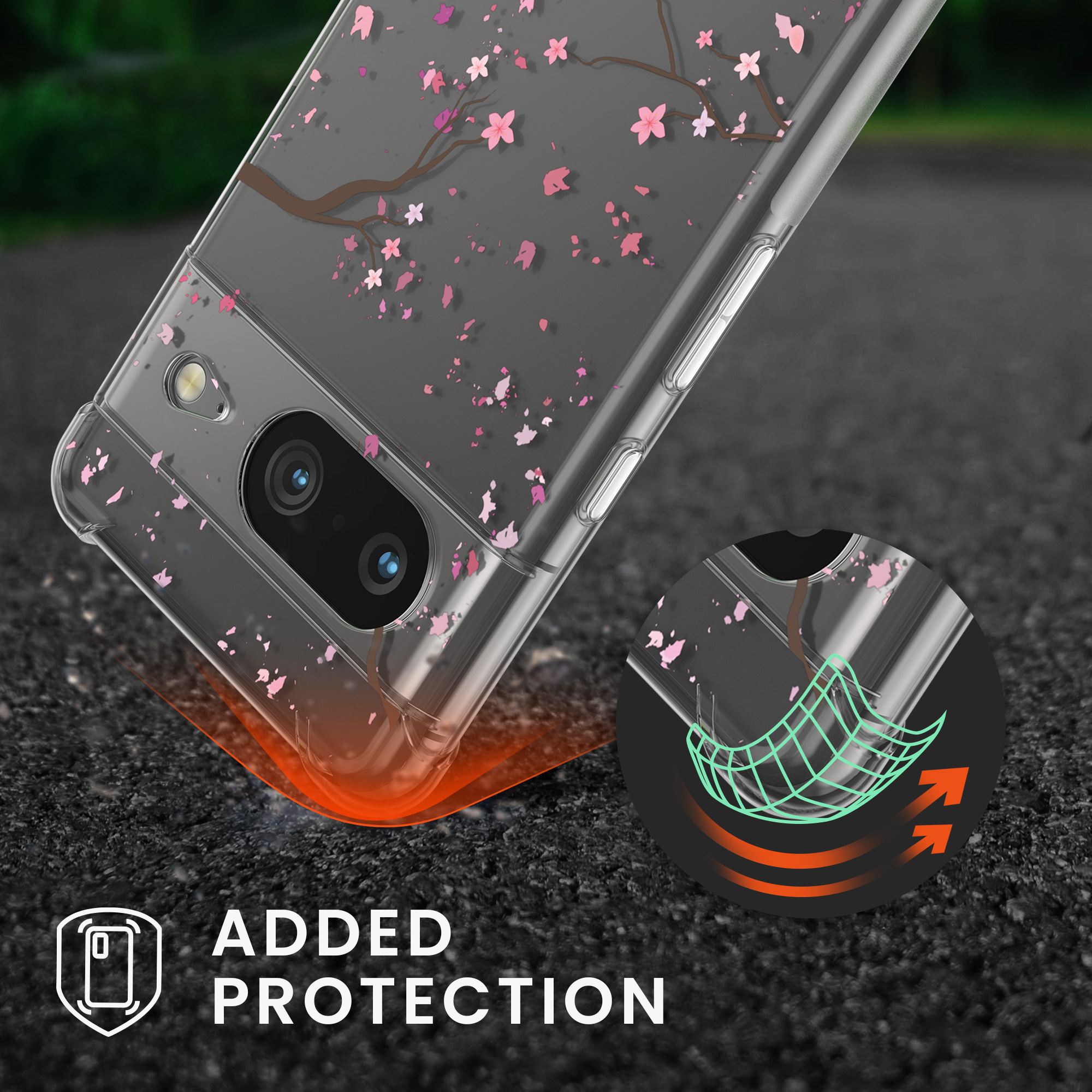 Crossbody kryt kwmobile pro Google Pixel 8 - třešňové květy - růžové / tmavě hnědé / transparentní