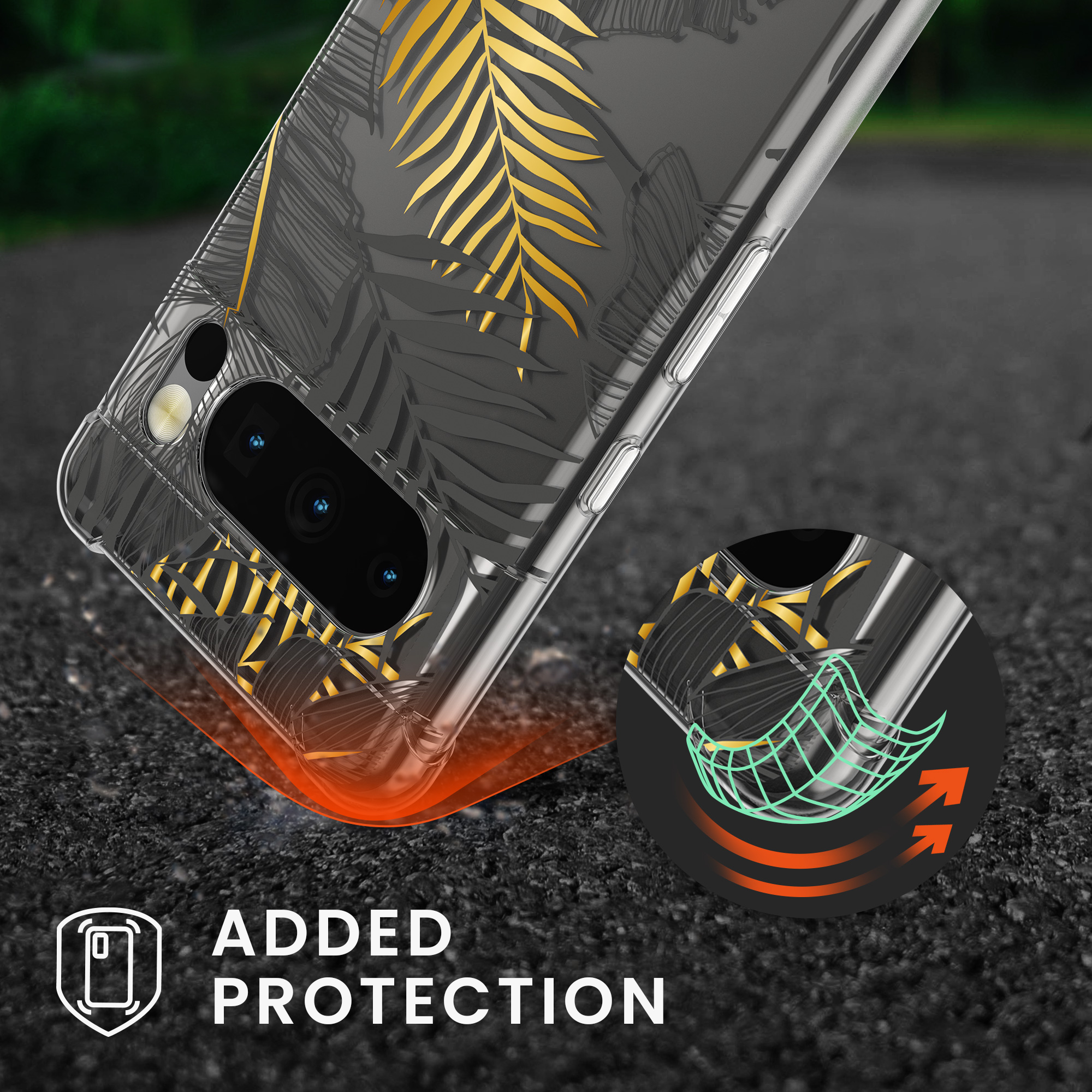Pouzdro s popruhem (crossbody) pro Google Pixel 8 Pro kwmobile - motiv palmové listy žlutá / šedá / transparentní