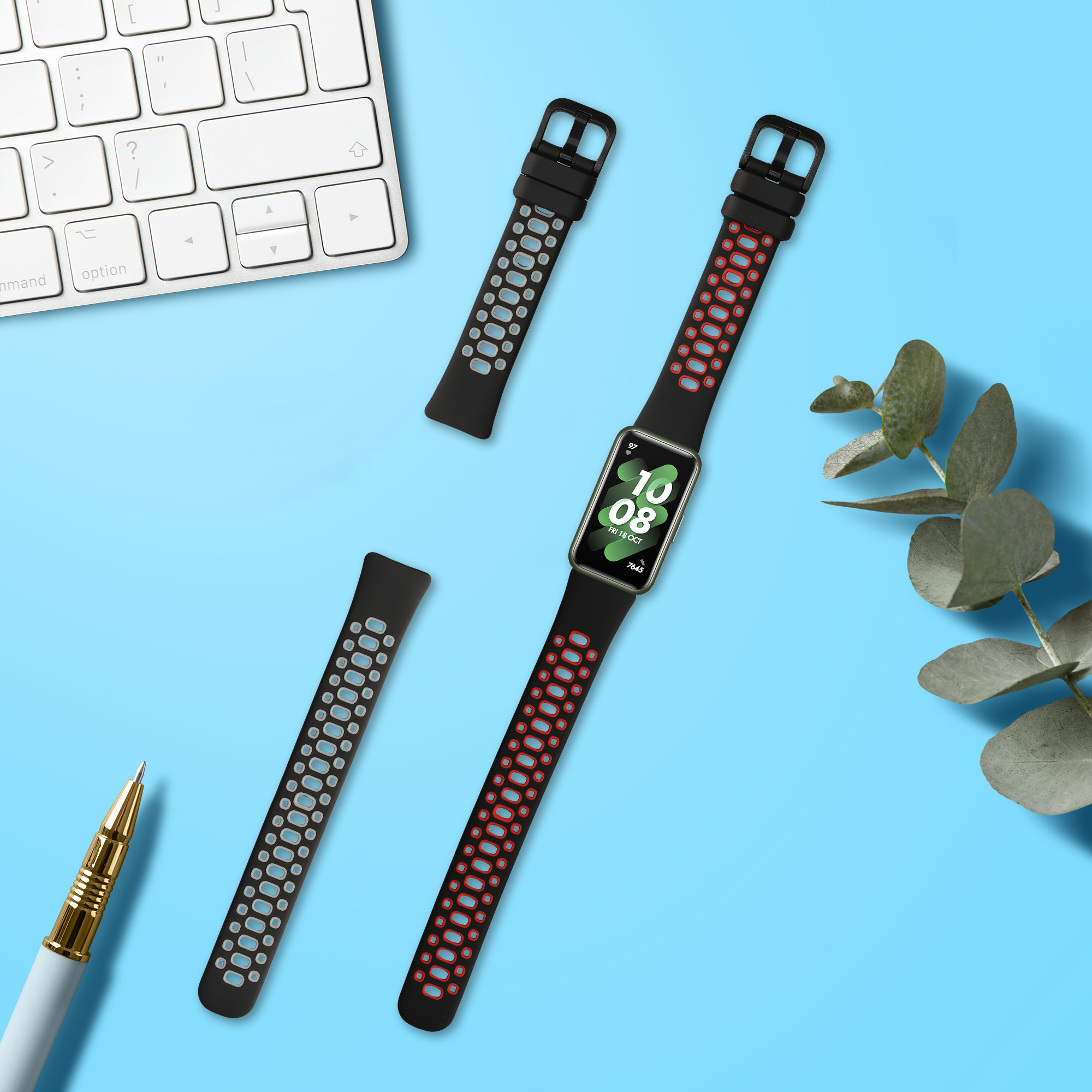 Sada řemínků na chytré hodinky Huawei Band 10 / 9 / 8 2 ks černo-červeno-černo-šedé